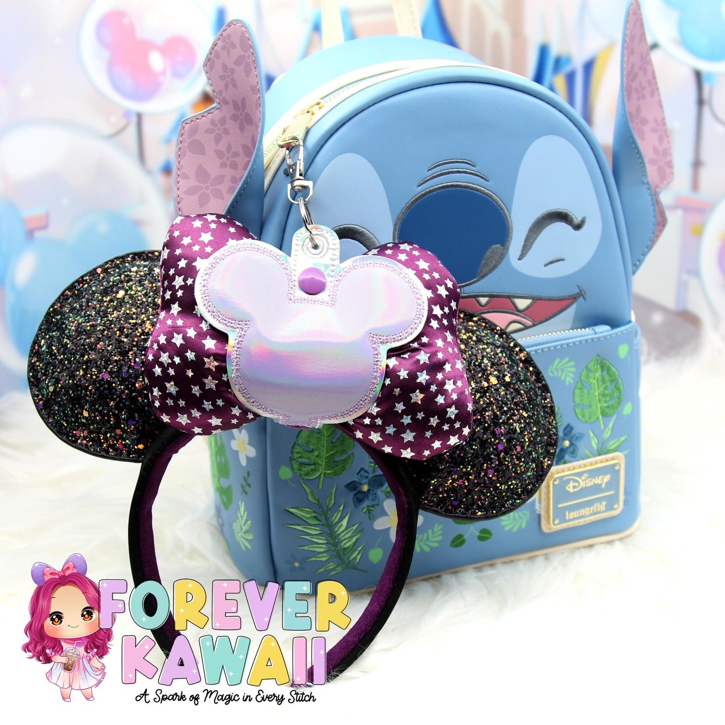 Purple Balloon Park Ear Holder - Mickey Ear Holder - Disney Ear Organizer - Holographic Glitter Vinyl - Magic Kingdom Must-Have - Sunglasses