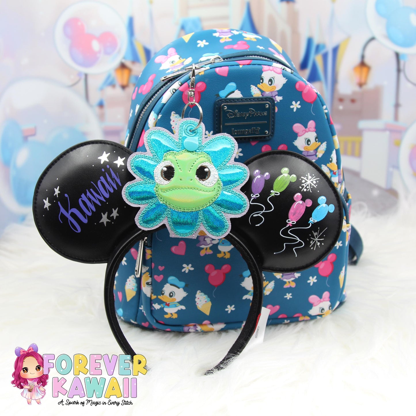 Pascal in Flower Park Ear Holder – Tangled Rapunzel Inspired Mickey Ear Organizer, Sunglasses & Hat Holder, Chameleon Friend Accessory
