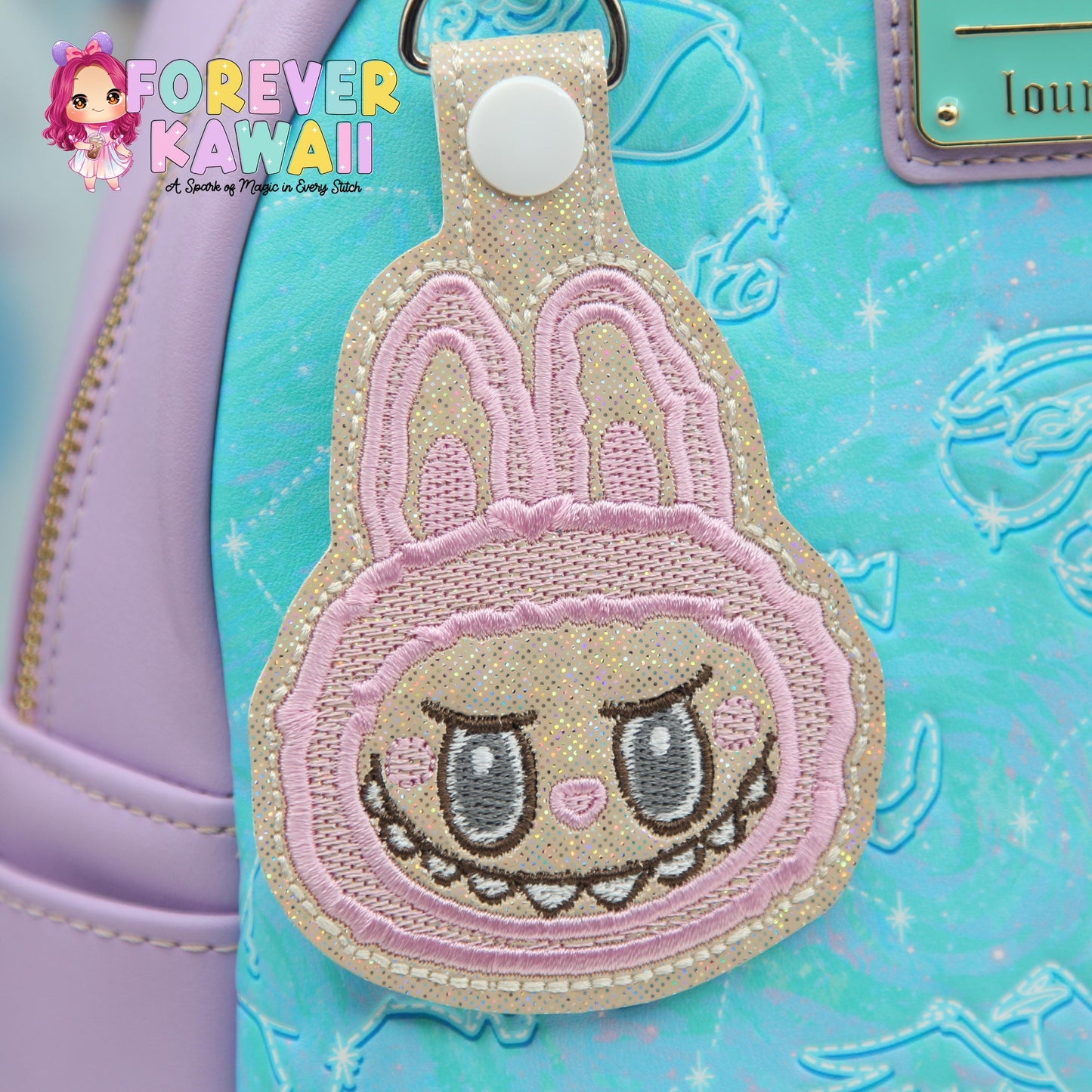 Labubu Embroidered Keychain - Brown or Pink - Cute Kawaii Keychain - Plush Keychain - Soft & Stylish Key Fob - Labubu Bag Charm