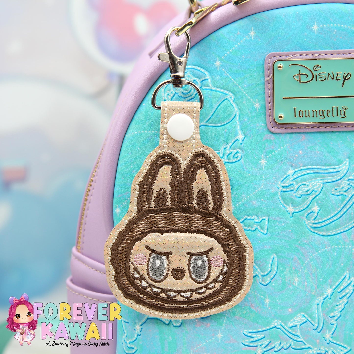 Labubu Embroidered Keychain - Brown or Pink - Cute Kawaii Keychain - Plush Keychain - Soft & Stylish Key Fob - Labubu Bag Charm