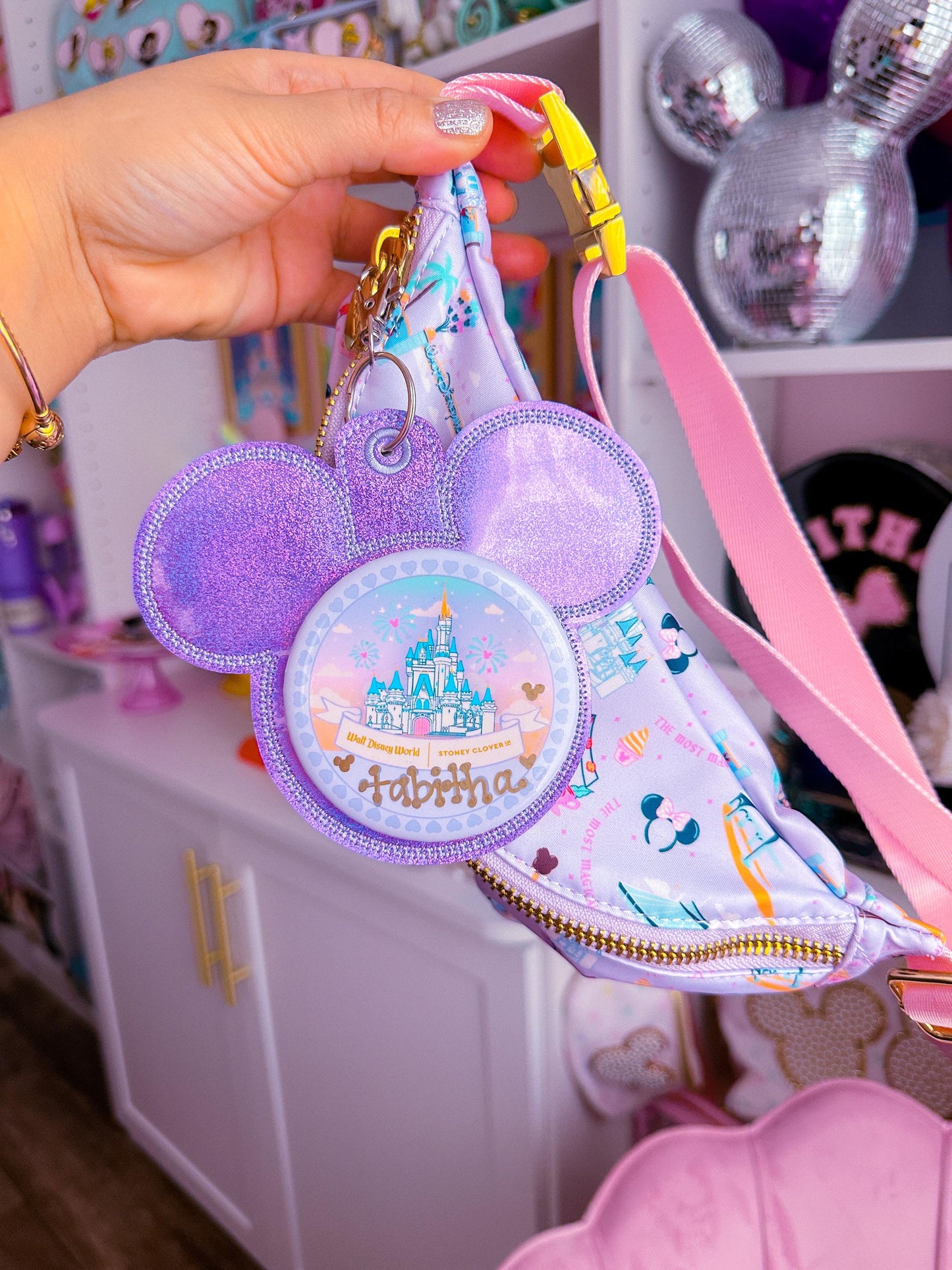 Purple Iridescent Holographic Vinyl - Mouse Backer Keychain for 3” Celebration Buttons - Badge Holder - Backpack Charm - Theme Park