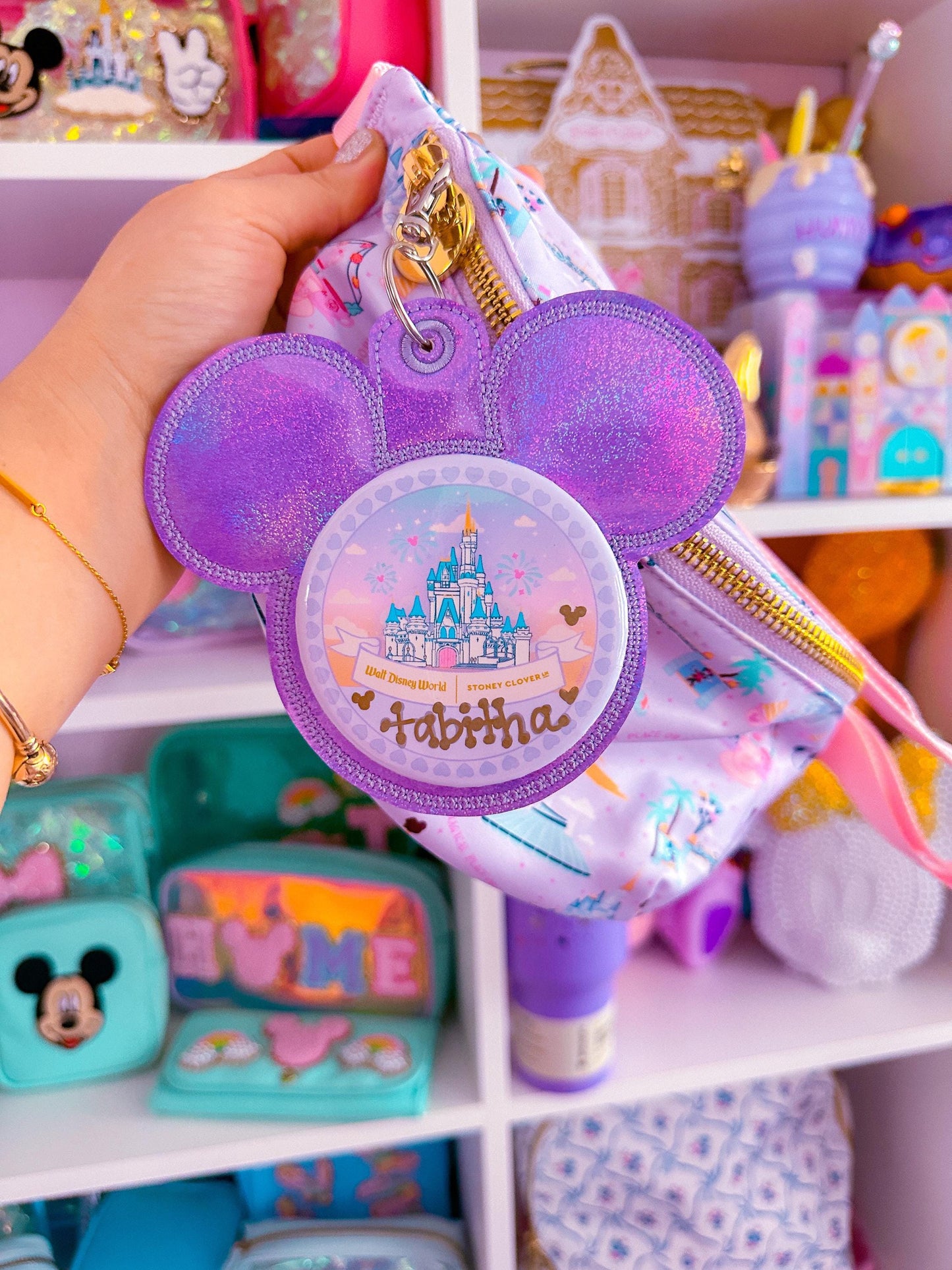 Purple Iridescent Holographic Vinyl - Mouse Backer Keychain for 3” Celebration Buttons - Badge Holder - Backpack Charm - Theme Park