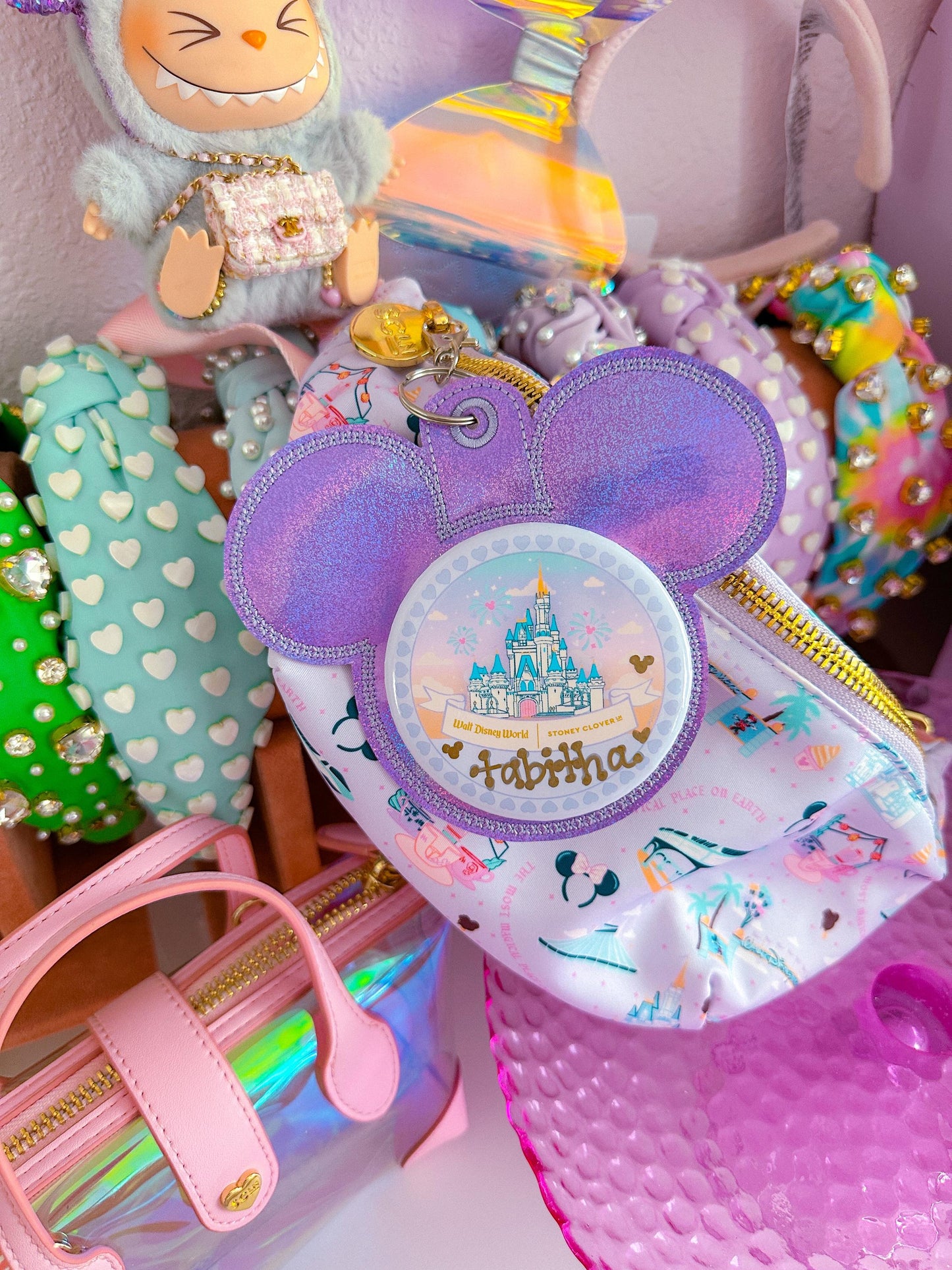 Purple Iridescent Holographic Vinyl - Mouse Backer Keychain for 3” Celebration Buttons - Badge Holder - Backpack Charm - Theme Park