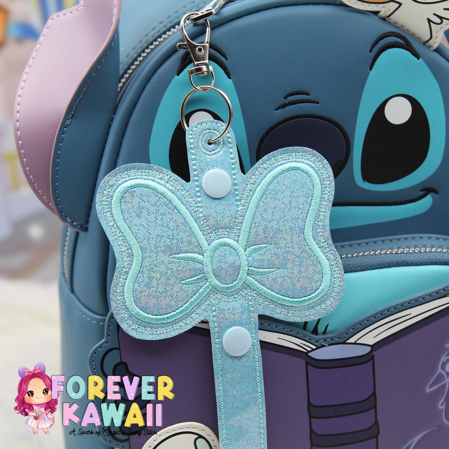 Light Blue Bow Park Ears Holder Keychain, Includes One Extender, Park Ears Holder, Secure Your Park Ears, Hat, Sunglasses, Resort Cup