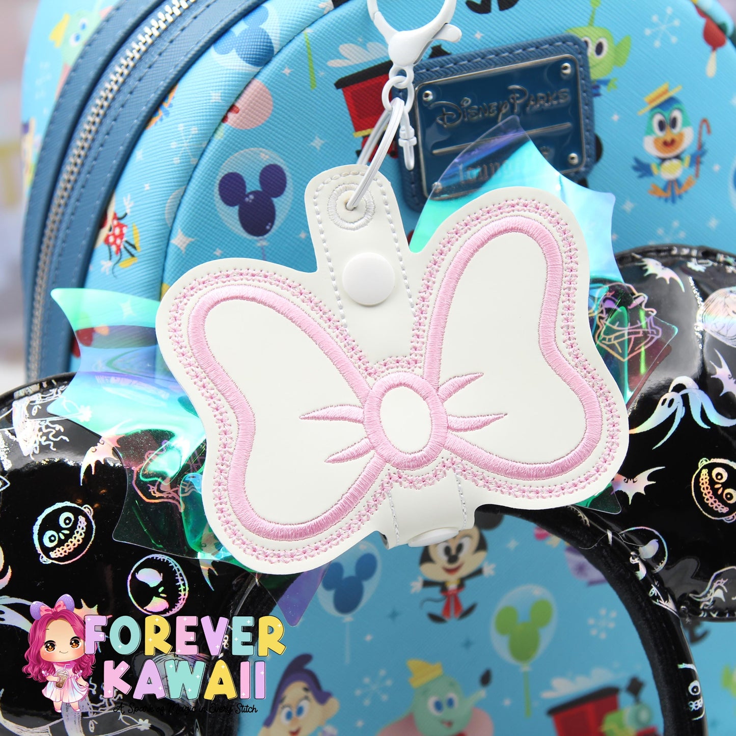 Glow In The Dark Bow Park Ears Holder Keychain, Includes One Extender, Park Ears Holder, Secure Your Park Ears, Hat, Sunglasses, Resort Cup