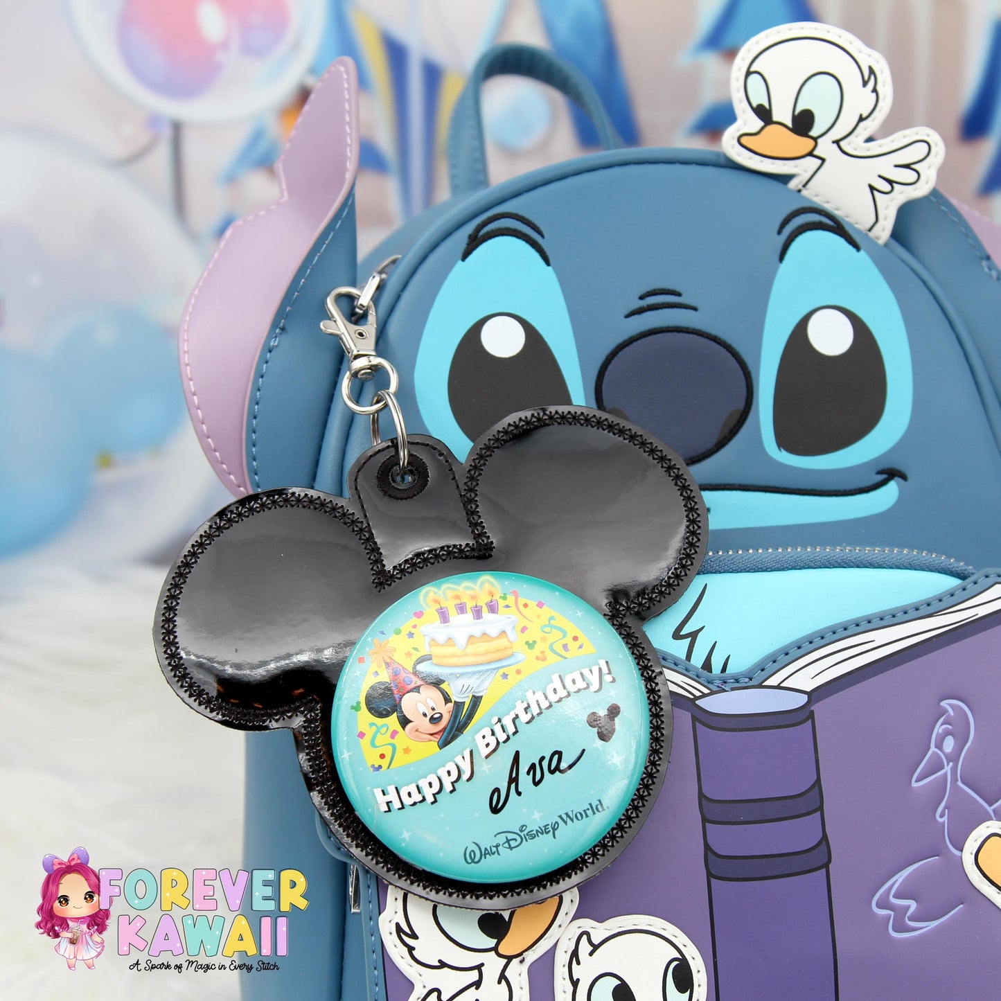Black High Gloss Mouse Backer Keychain for 3” Celebration Buttons - Embroidered Badge Holder - Backpack Charm - Theme Park Accessory