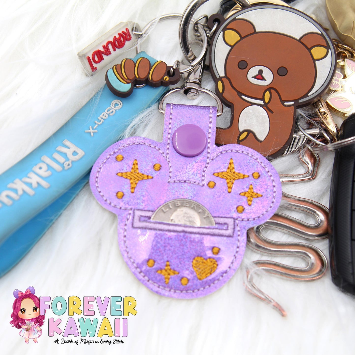 Mouse Head Grocery Cart Quarter Holder Keychain – Quarter Keeper for Shopping Cart – Reusable Coin Holder – Never Forget Your Quarter Again!