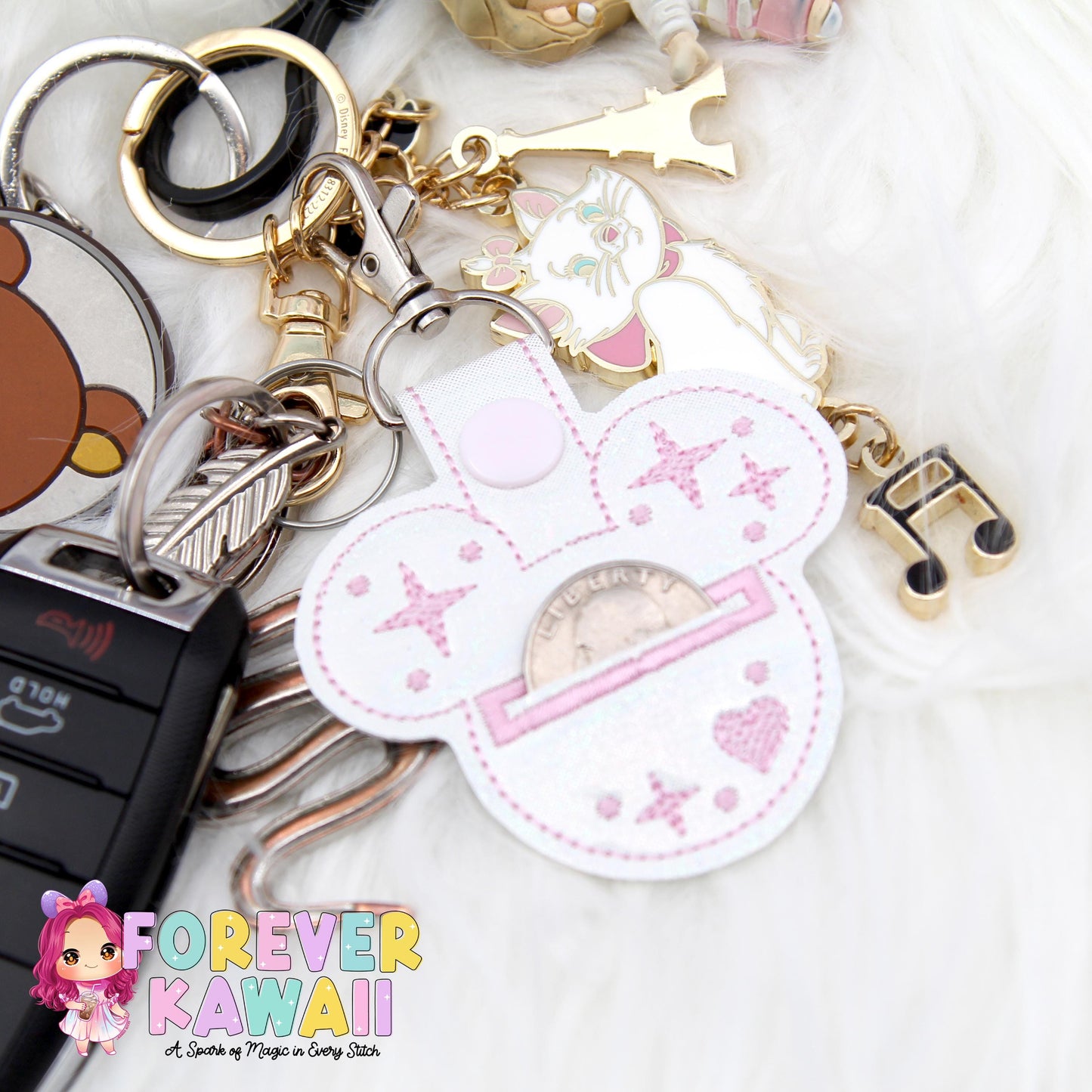 Mouse Head Grocery Cart Quarter Holder Keychain – Quarter Keeper for Shopping Cart – Reusable Coin Holder – Never Forget Your Quarter Again!