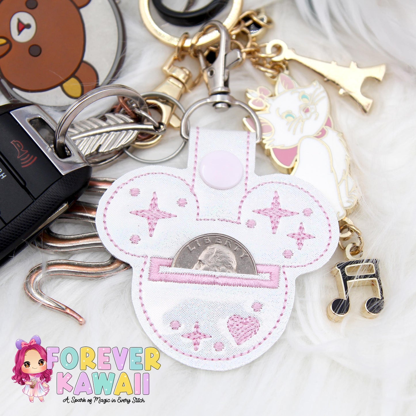 Mouse Head Grocery Cart Quarter Holder Keychain – Quarter Keeper for Shopping Cart – Reusable Coin Holder – Never Forget Your Quarter Again!
