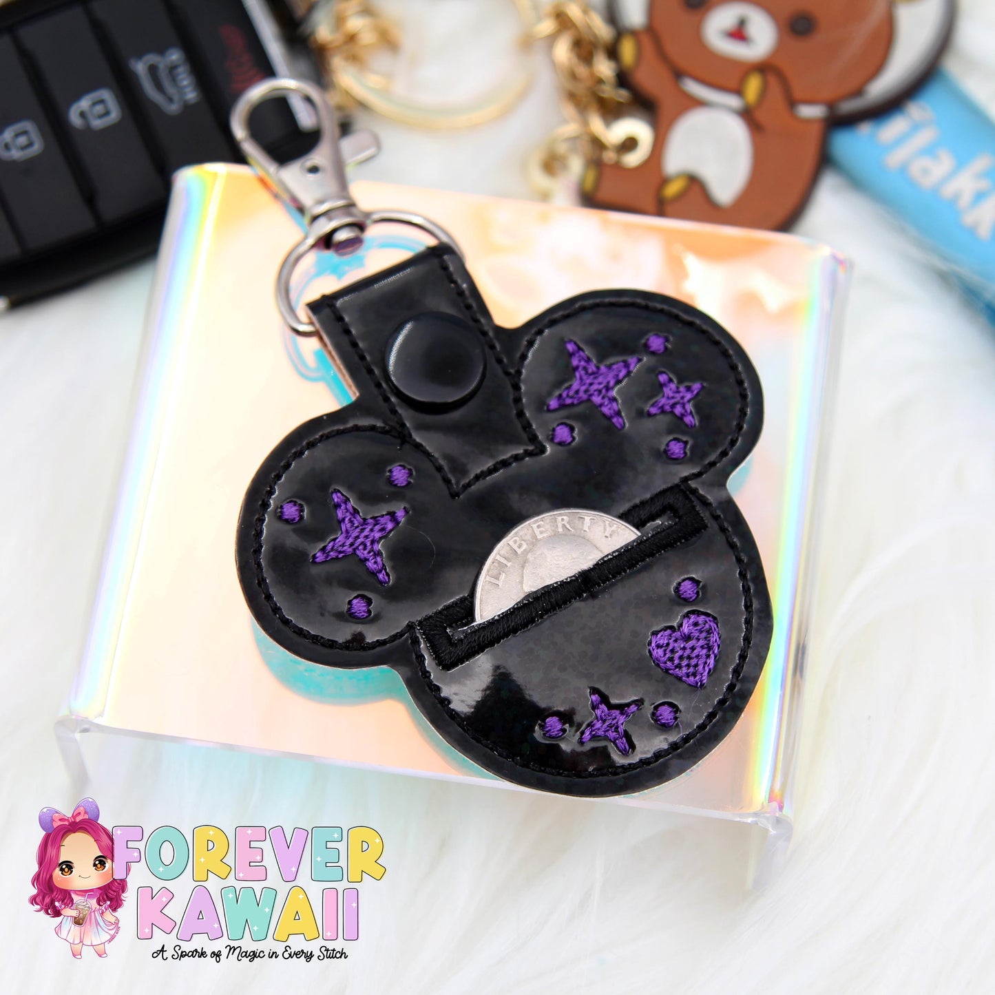 Mouse Head Grocery Cart Quarter Holder Keychain – Quarter Keeper for Shopping Cart – Reusable Coin Holder – Never Forget Your Quarter Again!