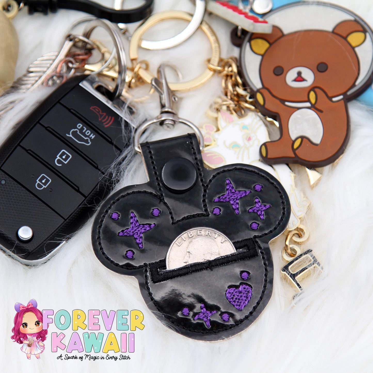 Mouse Head Grocery Cart Quarter Holder Keychain – Quarter Keeper for Shopping Cart – Reusable Coin Holder – Never Forget Your Quarter Again!