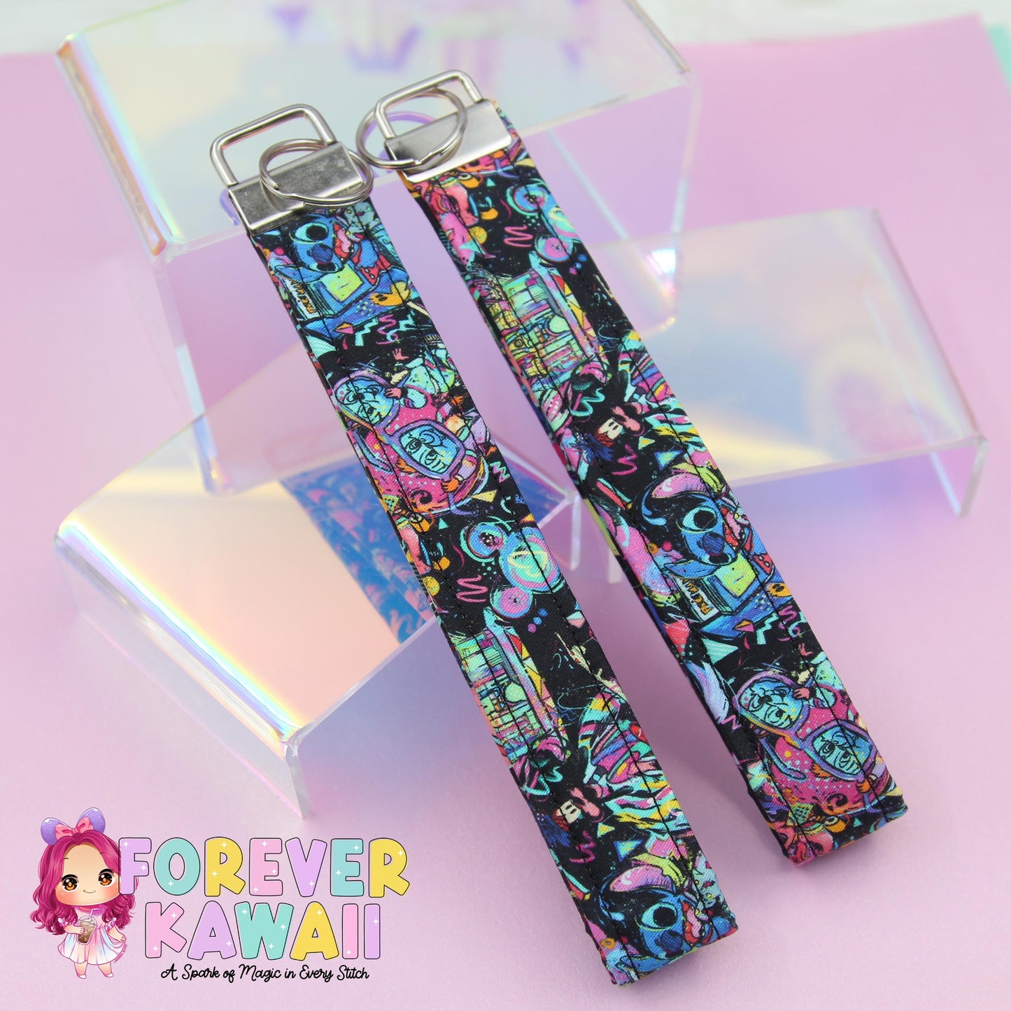 80s Inspired Neon Keychain – Retro Characters, Boomboxes & Bold Colors – Fun, Colorful Keyfob for 80s Nostalgia Lovers