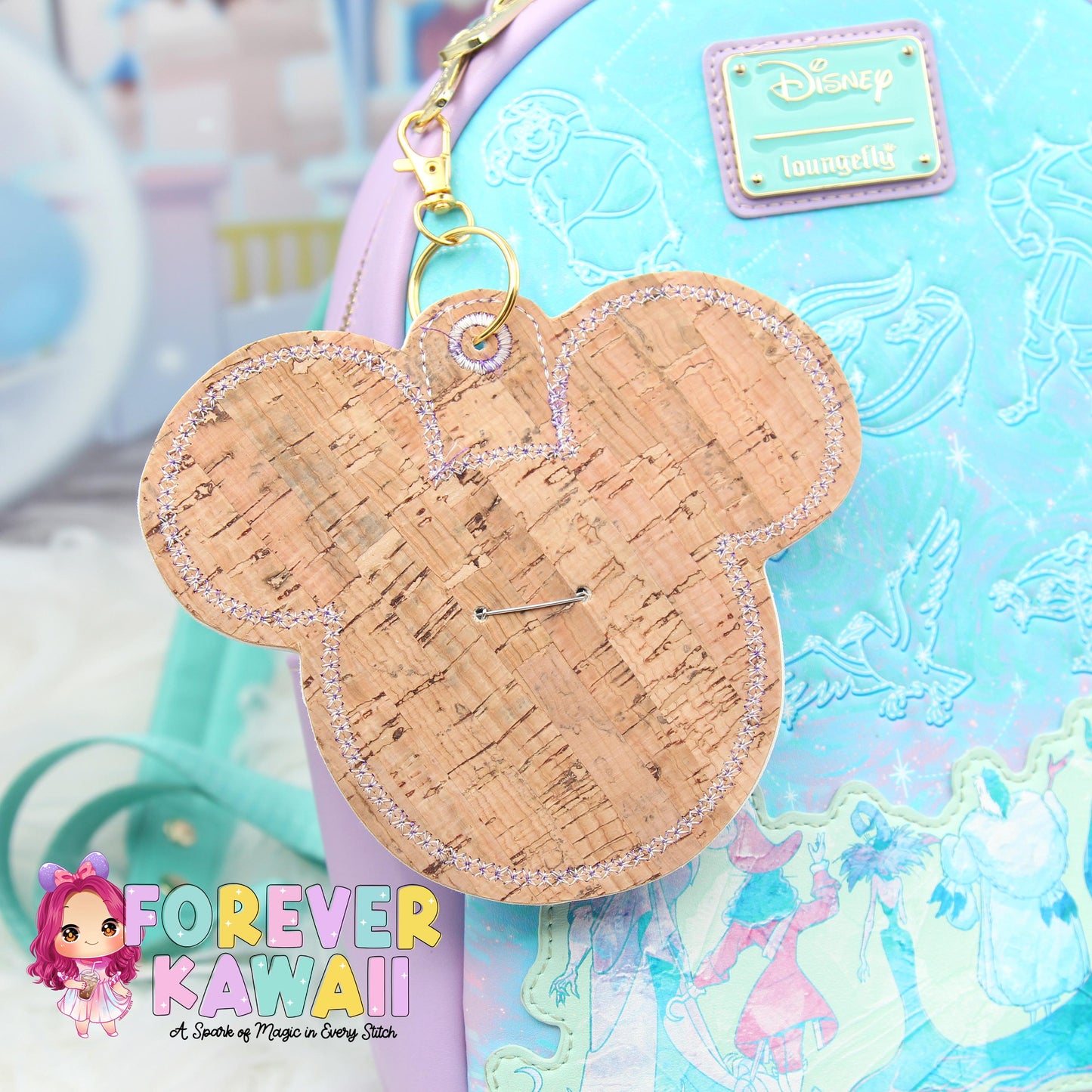 Purple Iridescent Holographic Vinyl - Mouse Backer Keychain for 3” Celebration Buttons - Badge Holder - Backpack Charm - Theme Park