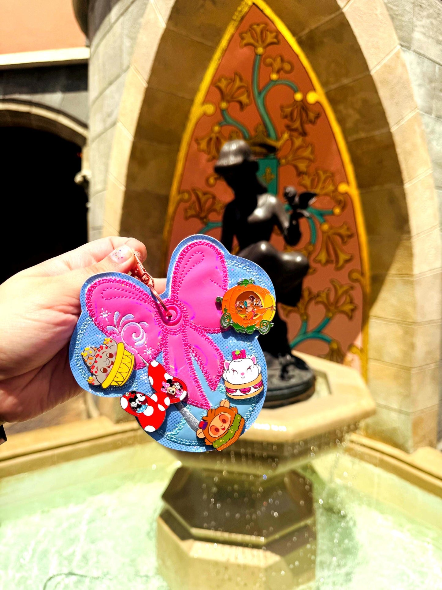 Fairy Godmother Inspired Pin Trading Keychain – Handmade Embroidered Pin Holder with Cork Backing for Enamel Pins - Theme Park Pin