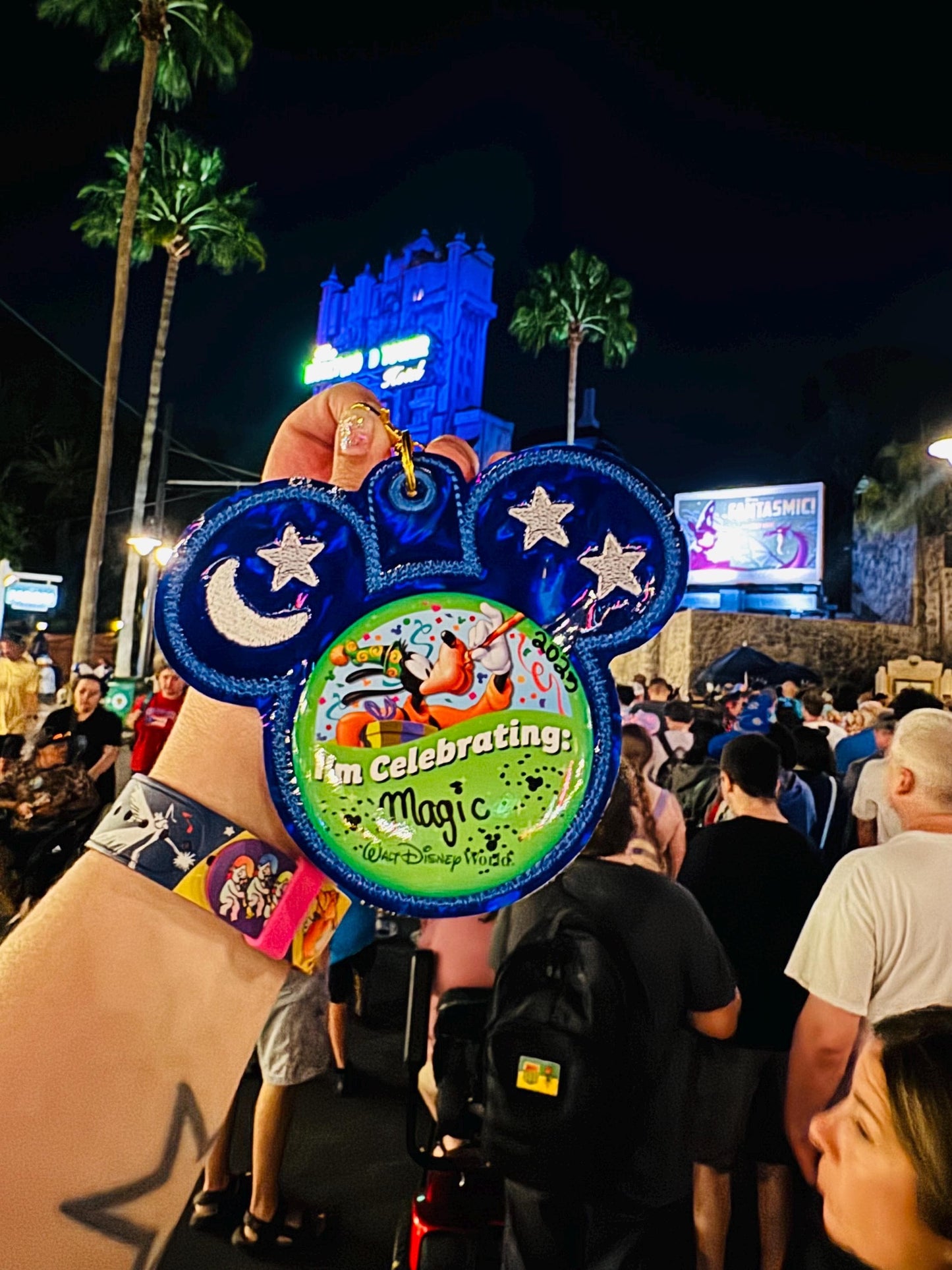 Sorcerer Mouse Button Holder – 3” Celebration Button Backer – Keychain & Badge Clip – Park Button Accessory – Backpack Charm - Park Bag