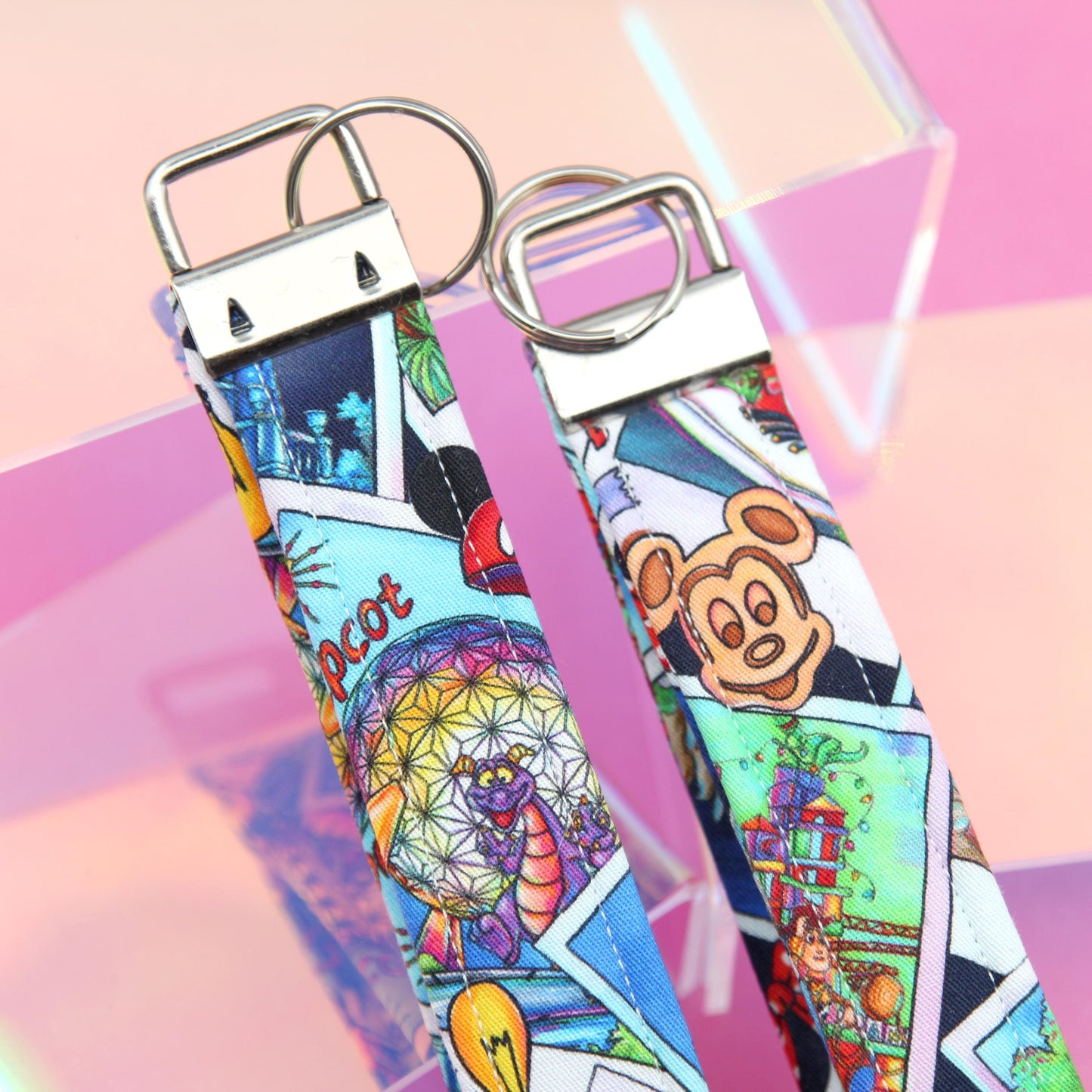 Park-Inspired Postage Stamp Keychain – Featuring Iconic Attractions, Mouse-Shaped Design & Waffle Shape – Magical Keychain