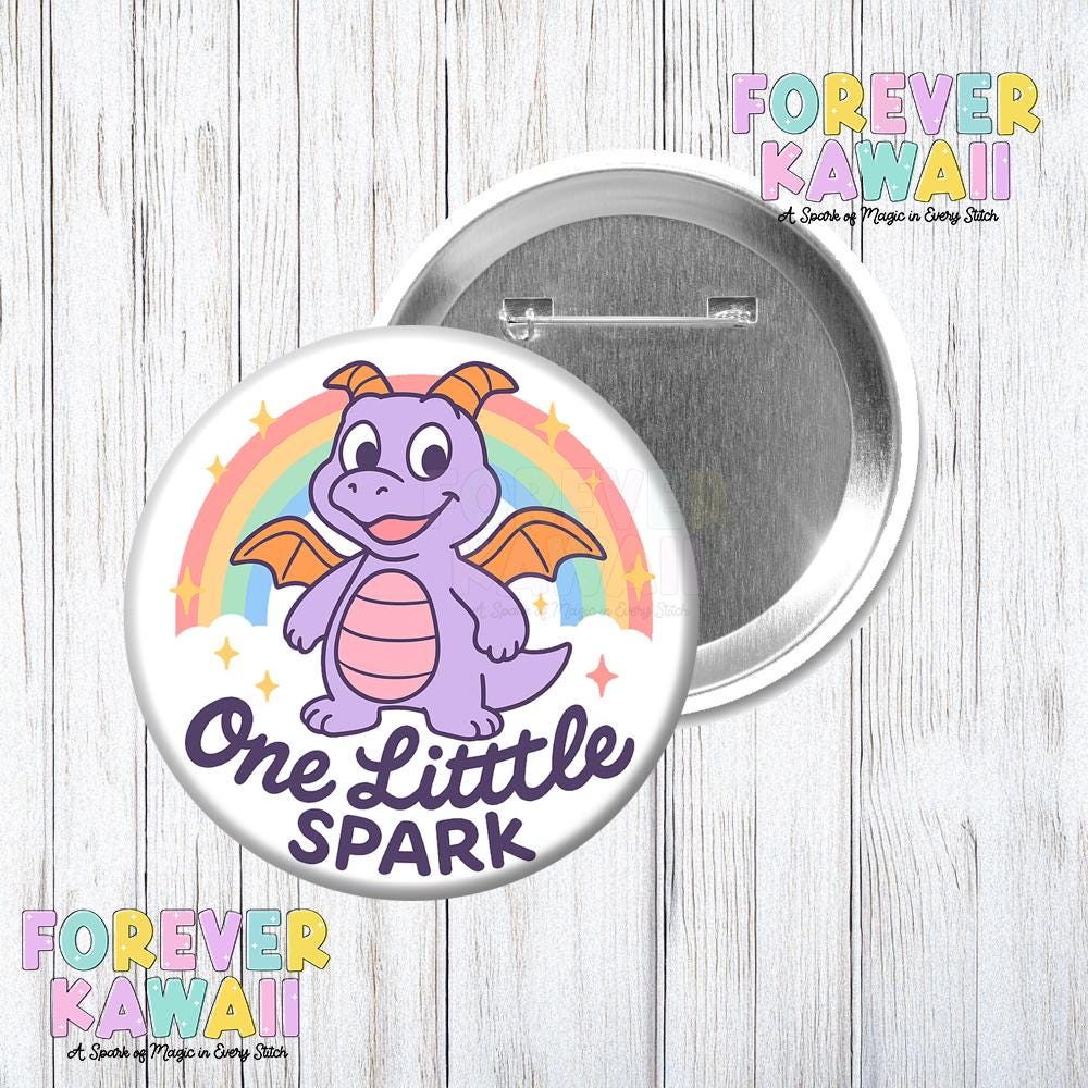 One Little Spark Button – Dragon Inspired 3" Pin – Cute Rainbow Park Button – EPCOT Disneybound Badge – Purple Dragon Gift