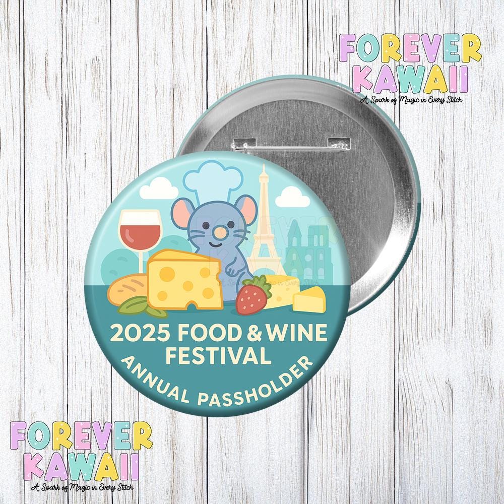 2025 Food & Wine Festival Button – Remy Inspired Chef Mouse Pin – Kawaii EPCOT 3" Park Trip Badge – Paris Cooking Gift - Annual Passholder
