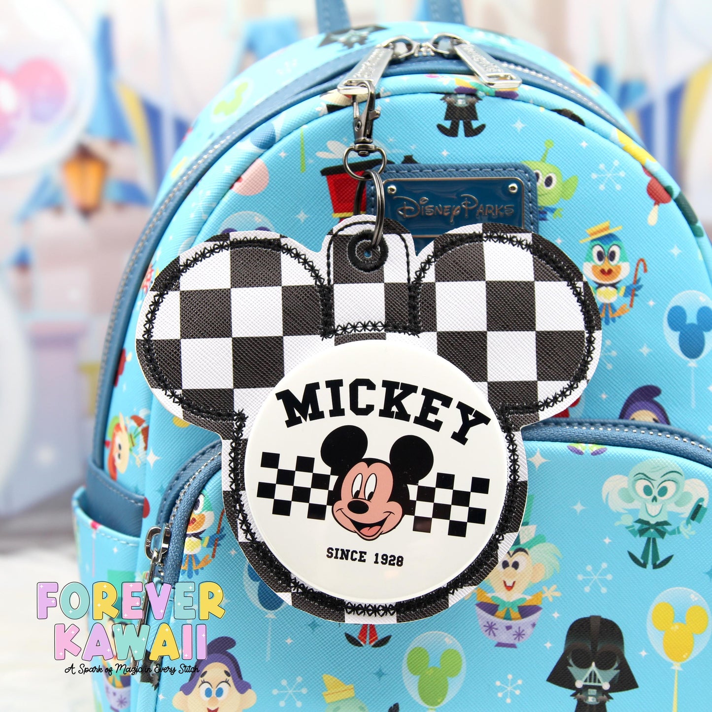 Black and White Checker Celebration Button Holder – Pin Holder Keychain for Park Trips and Events