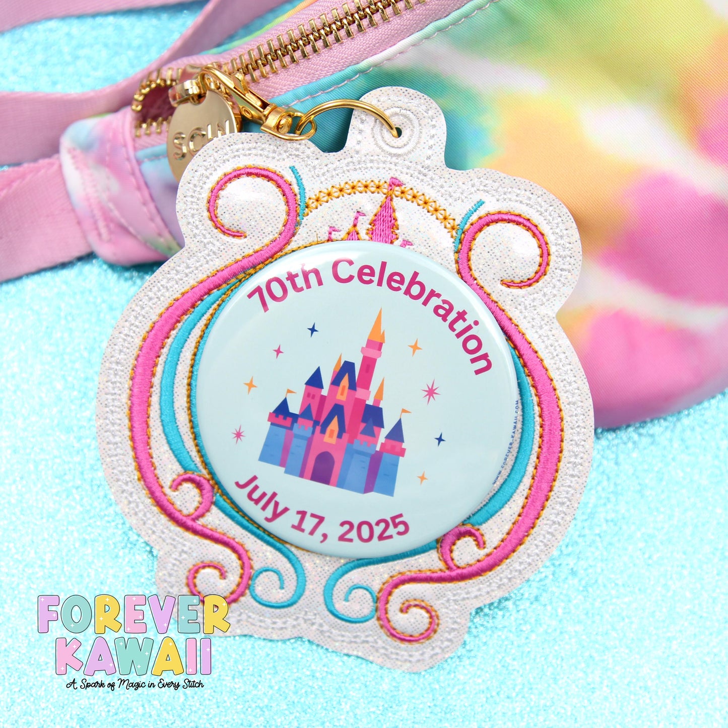 70th Anniversary Celebration Button Holder – Fits 3" Park Buttons, Birthday, Anniversary, or Special Trip Souvenirs