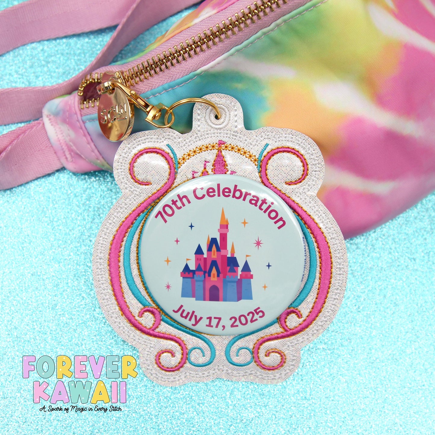 70th Anniversary Celebration Button Holder – Fits 3" Park Buttons, Birthday, Anniversary, or Special Trip Souvenirs