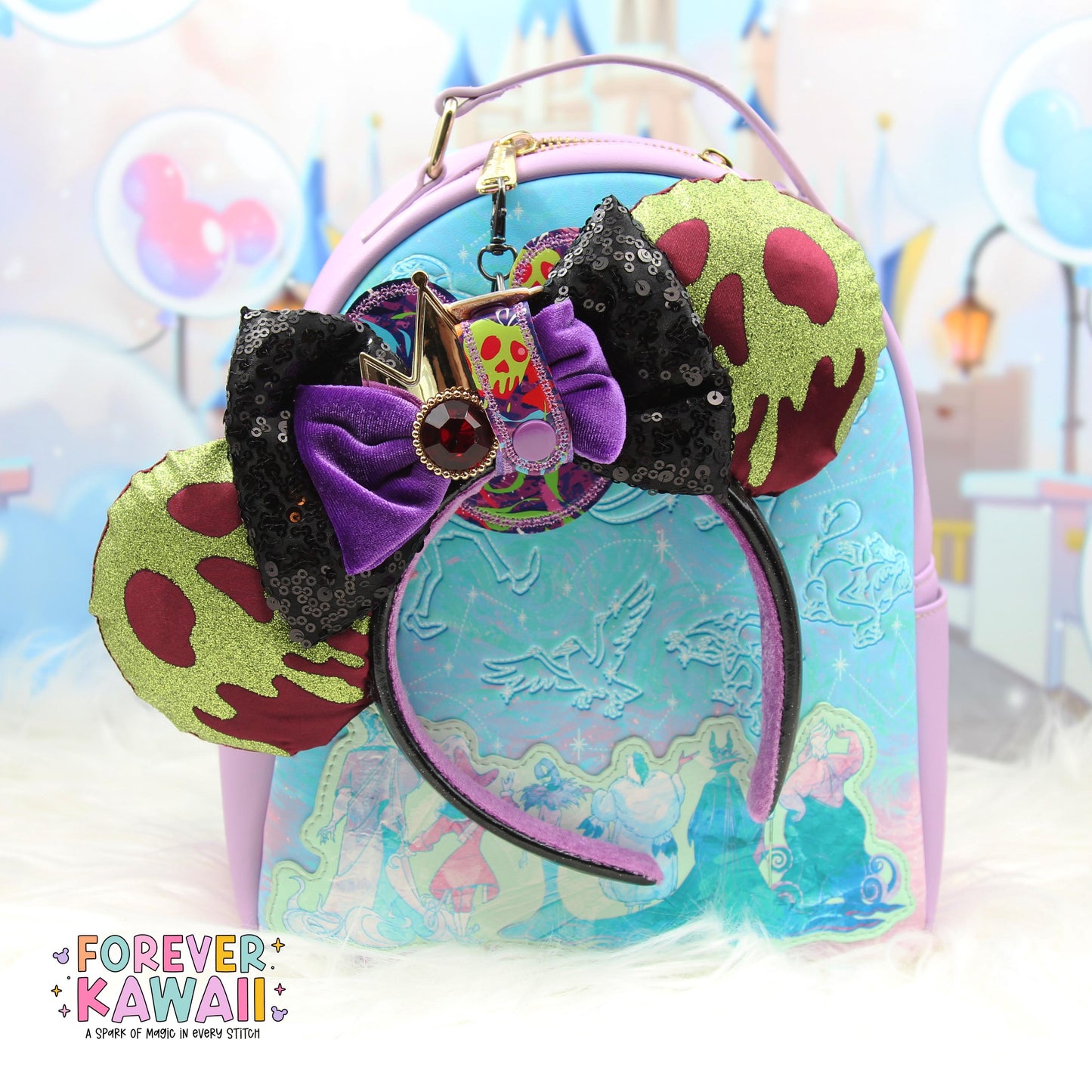 Villains Inspired Mouse Ear Holder Keychain β Spooky Glitter Vinyl Accessory Clip for Disney Park Ears