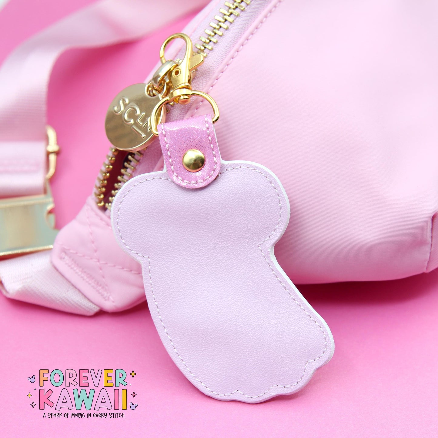 Girl Mouse Ghost Bag Charm β Pink Sparkle Halloween Keychain for Park Bags, Backpacks, and More