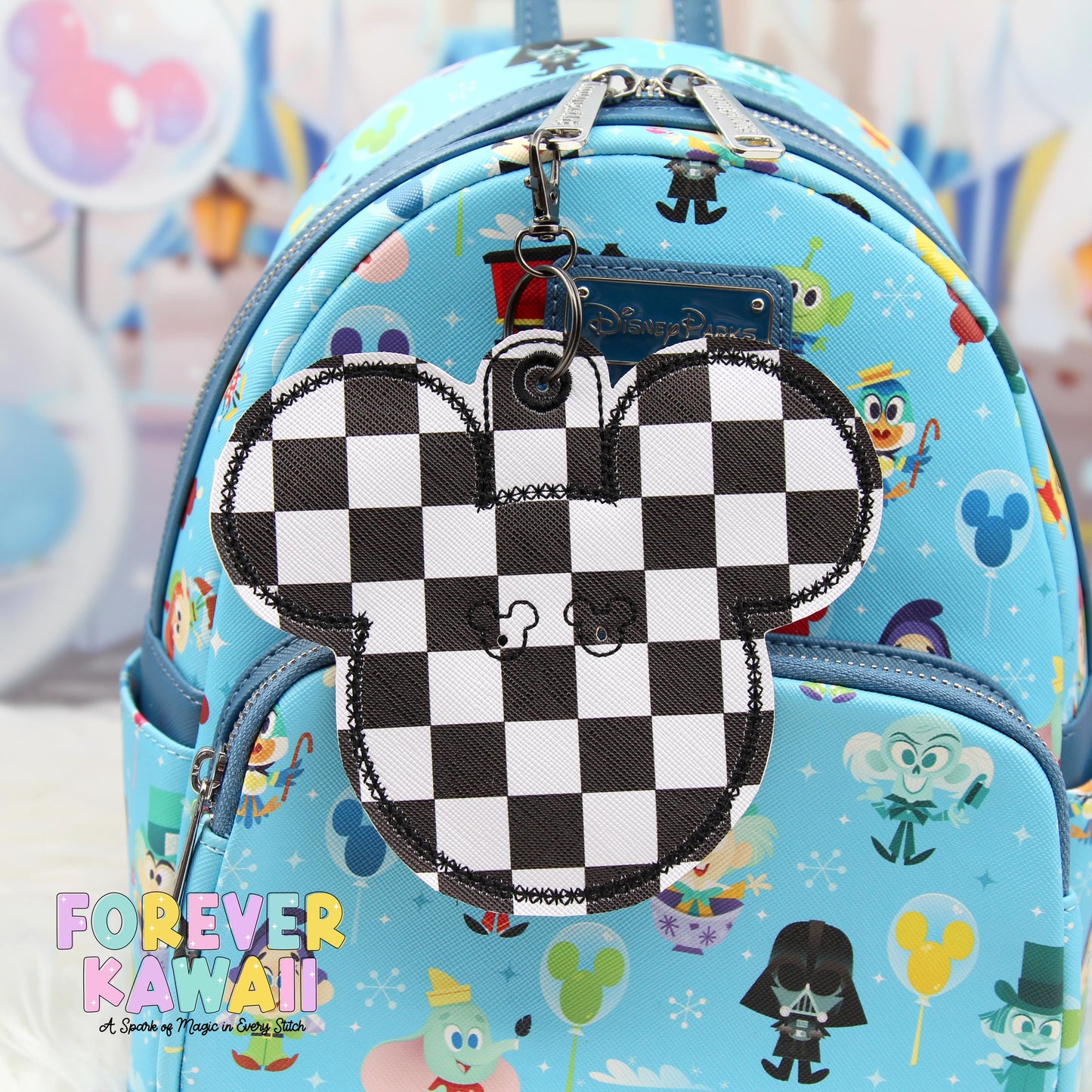 Black and White Checker Celebration Button Holder – Pin Holder Keychain for Park Trips and Events