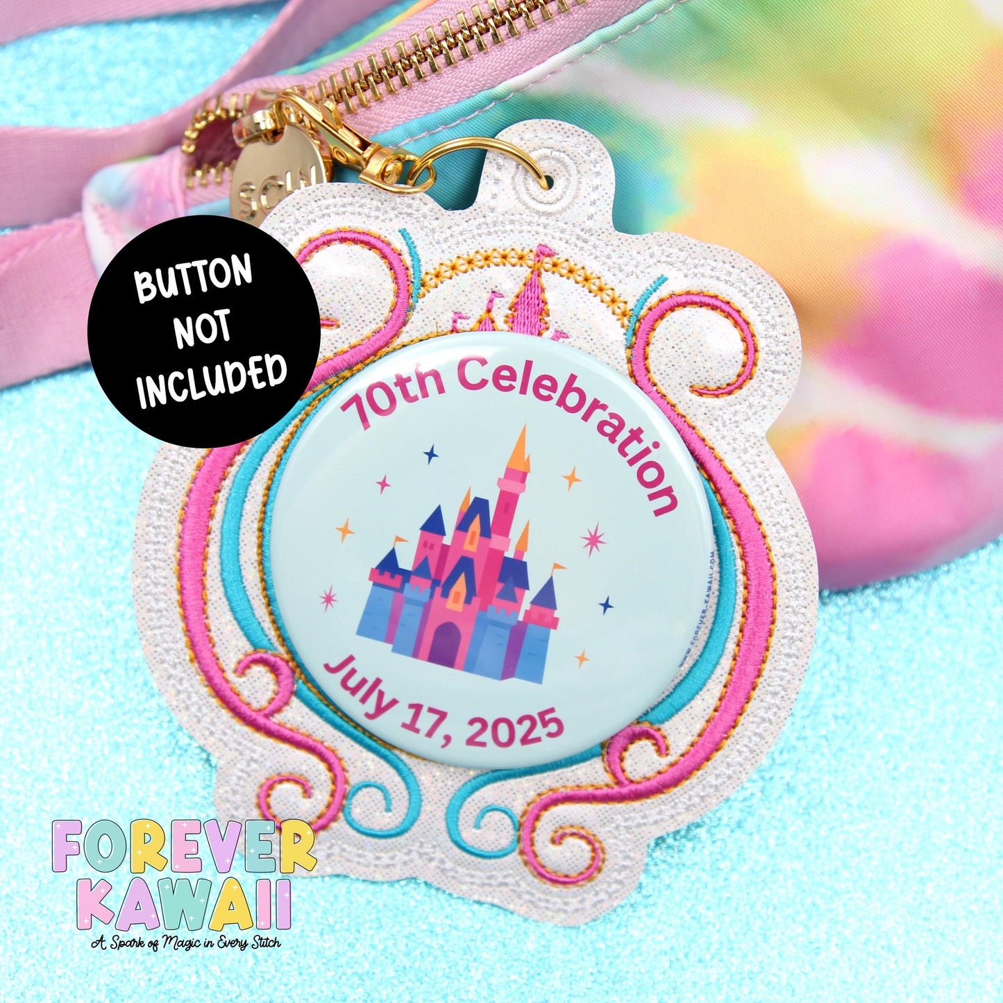 70th Anniversary Celebration Button Holder – Fits 3" Park Buttons, Birthday, Anniversary, or Special Trip Souvenirs