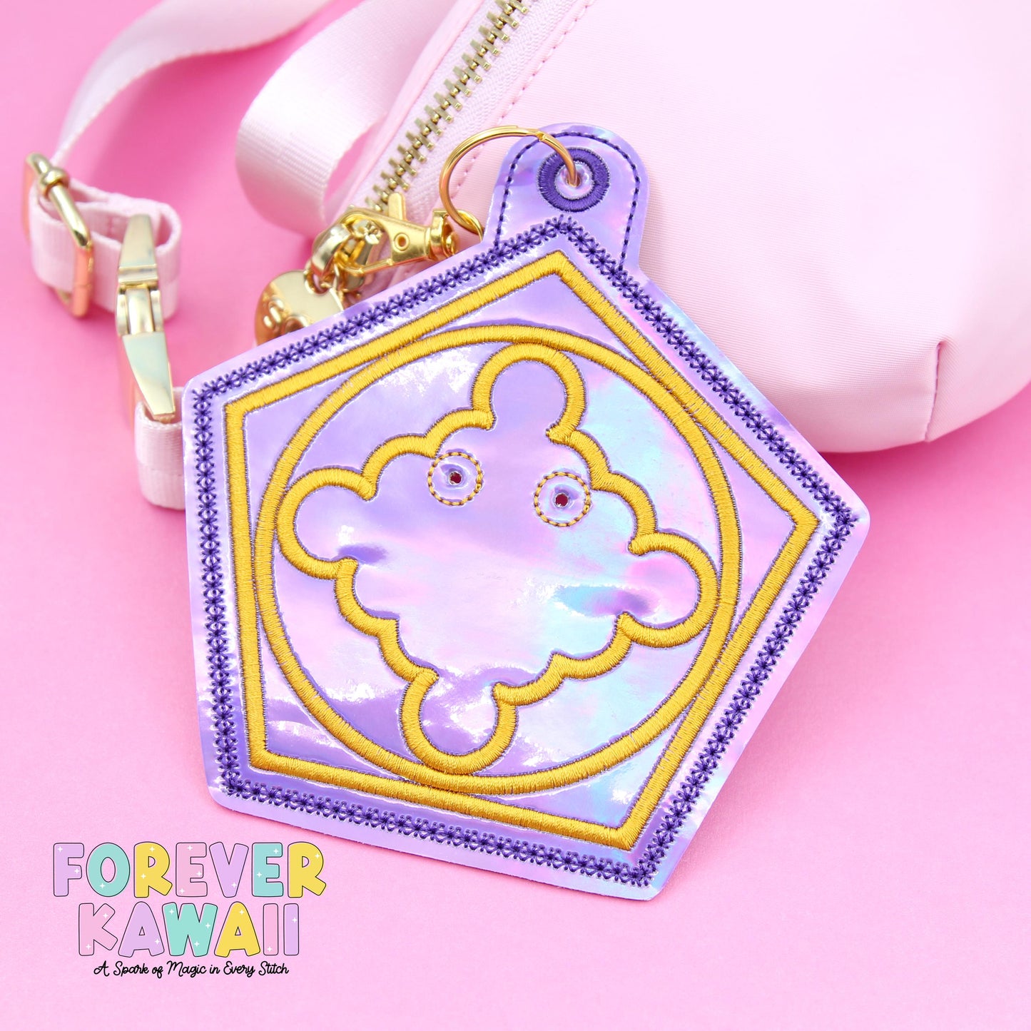 Chocolate Frog Celebration Button Holder – Holographic Vinyl with Magical Gold & Purple Details