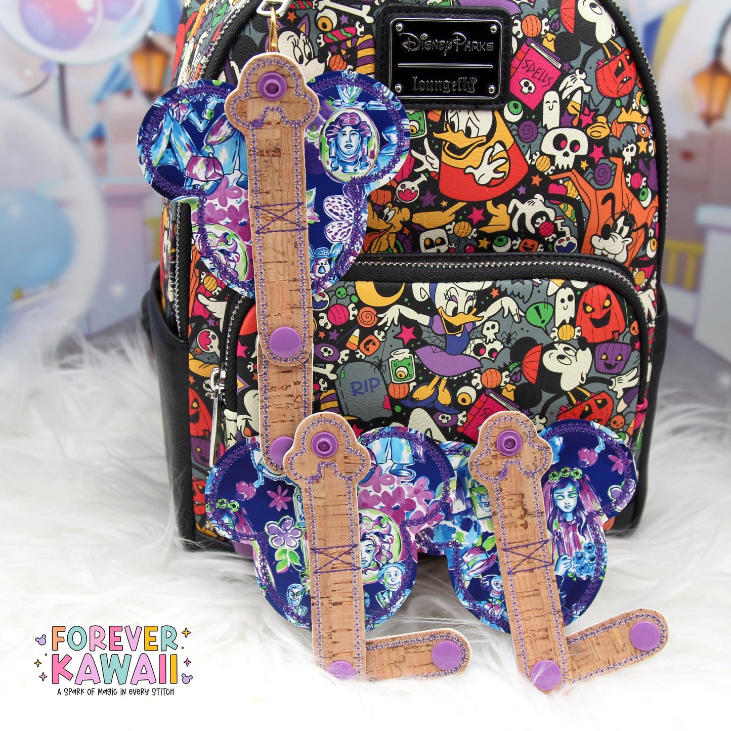 Designer Inspired Haunted Mansion Ear Holder – Glitter Sparkle Vinyl Park Ears Clip, Spooky Floral Bag Charm, Ghost Host Ear Accessory