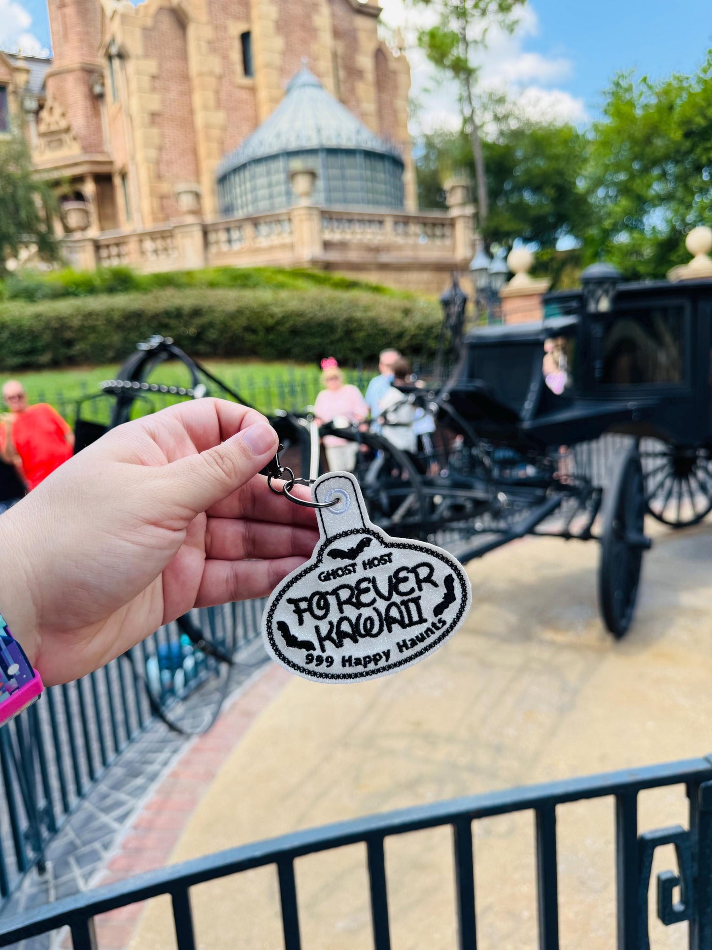 Personalized Ghost Host Inspired Bag Charm | Haunted Mansion Name Tag Keychain | Custom Halloween Disney Park Accessory