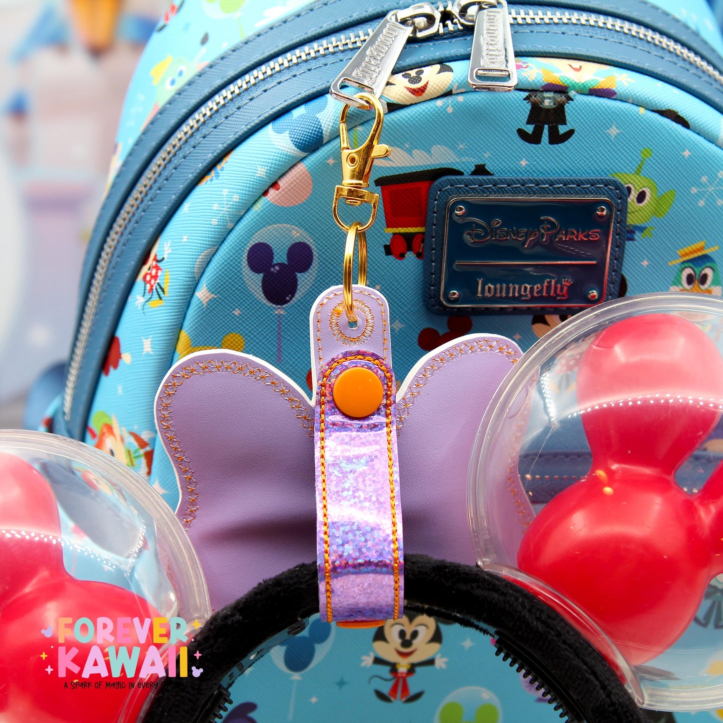 Figment Inspired Bow Ear Holder | Purple Glitter Faux Leather Disney Ear and Hat Holder | EPCOT Park Bag Charm, Popcorn Bucket, Resort Mug