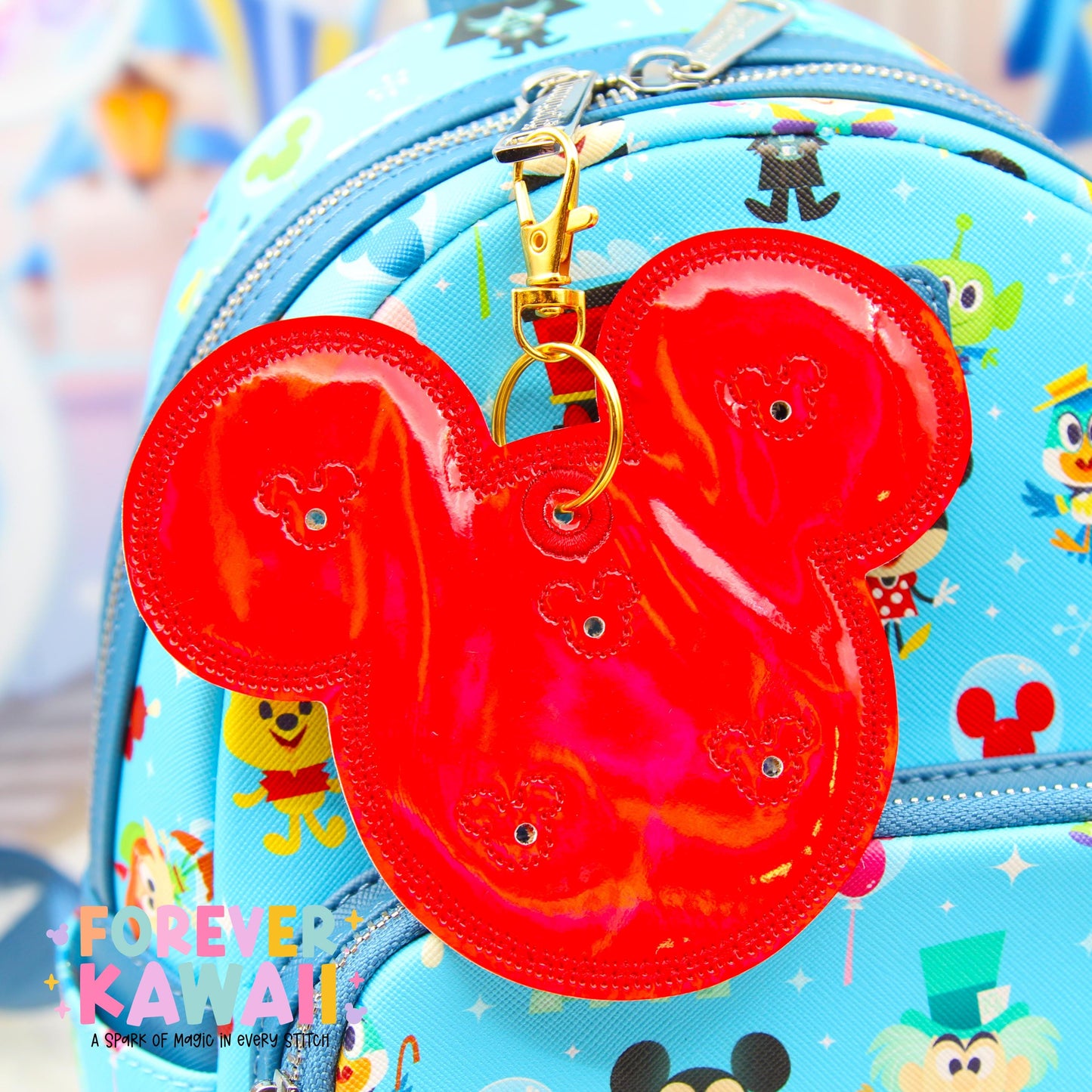 Red Holographic Disney Pin Trading Keychain | Choose 3 Pin Holder or 5 Pin Holder | Park Trading Bag Charm & Display Accessory