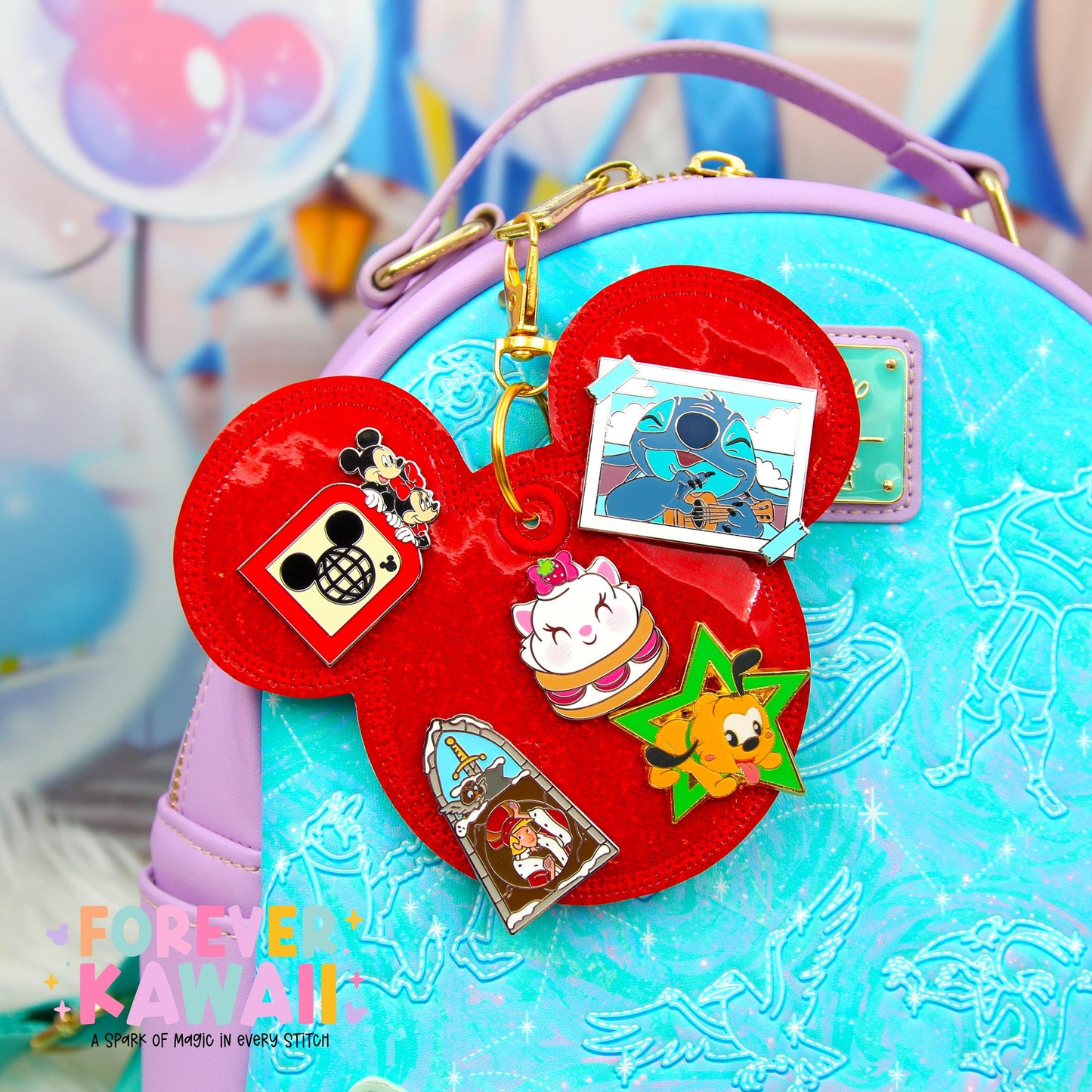 Red Holographic Disney Pin Trading Keychain | Choose 3 Pin Holder or 5 Pin Holder | Park Trading Bag Charm & Display Accessory