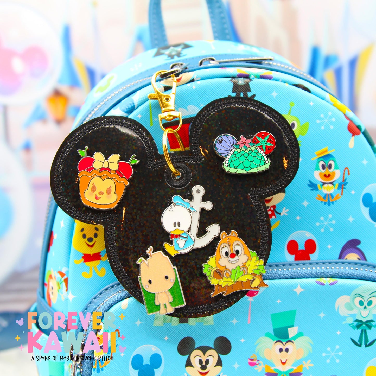 Black Confetti Holographic Disney Pin Trading Keychain | Subtle Sparkle 3 Pin or 5 Pin Holder | Park Trading Bag Charm & Display Accessory