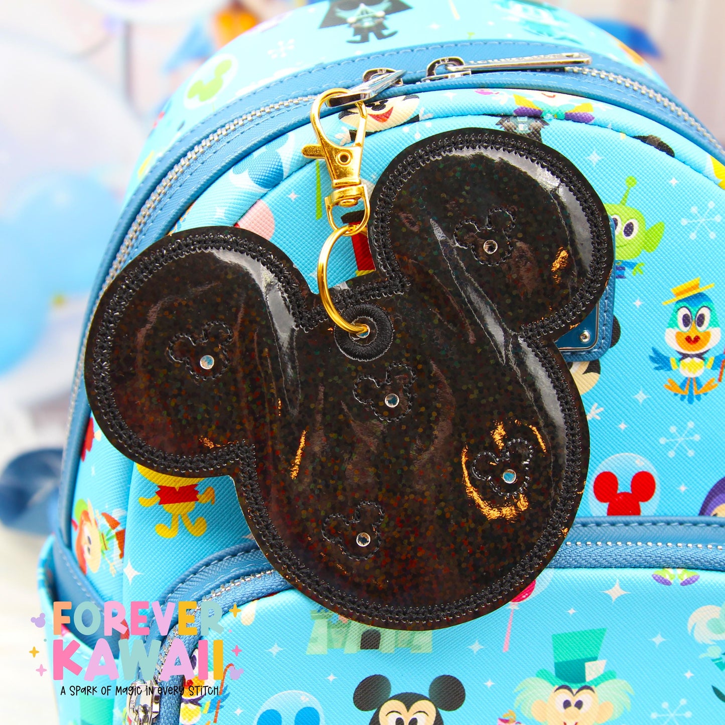 Black Confetti Holographic Disney Pin Trading Keychain | Subtle Sparkle 3 Pin or 5 Pin Holder | Park Trading Bag Charm & Display Accessory
