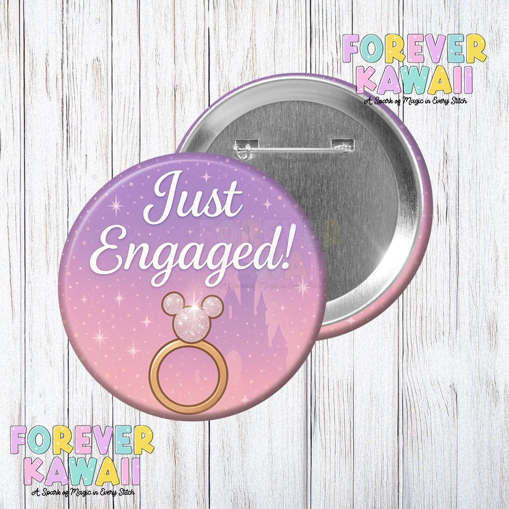 Just Engaged Button β 3" Celebration Pin | Engagement Announcement, Bride To Be, Honeymoon Keepsake