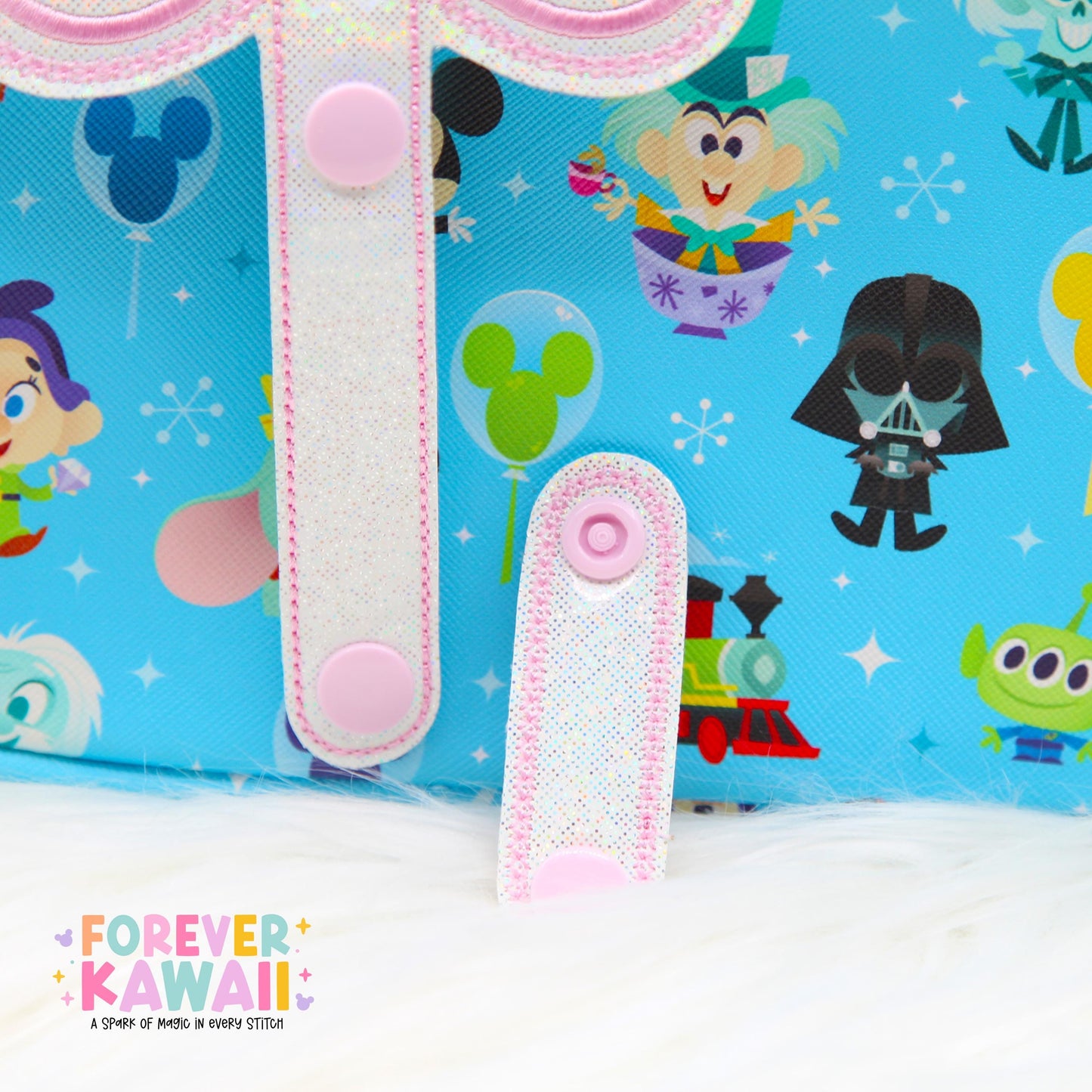 Marie Cat Inspired Bow Ear Holder Keychain | White & Pink Holographic Faux Leather Disney Ear and Hat Holder | Popcorn Bucket, Resort Mug