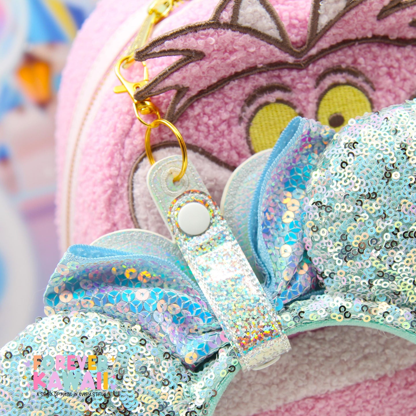Silver Confetti Holographic Bow Ear Holder | Glitter Faux Leather Disney Ear and Hat Holder | For Sunglasses, Popcorn Bucket, Resort Mug
