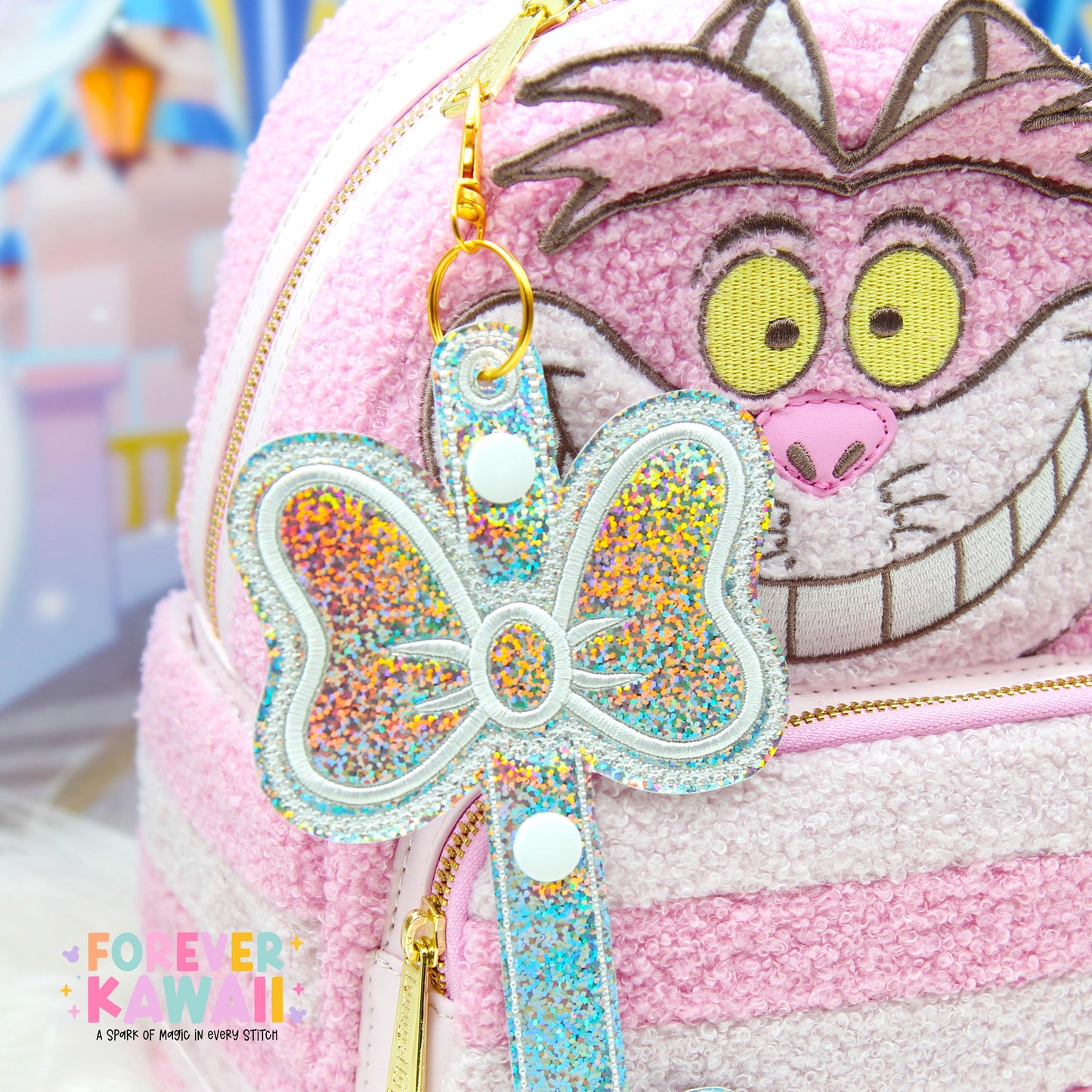 Silver Confetti Holographic Bow Ear Holder | Glitter Faux Leather Disney Ear and Hat Holder | For Sunglasses, Popcorn Bucket, Resort Mug