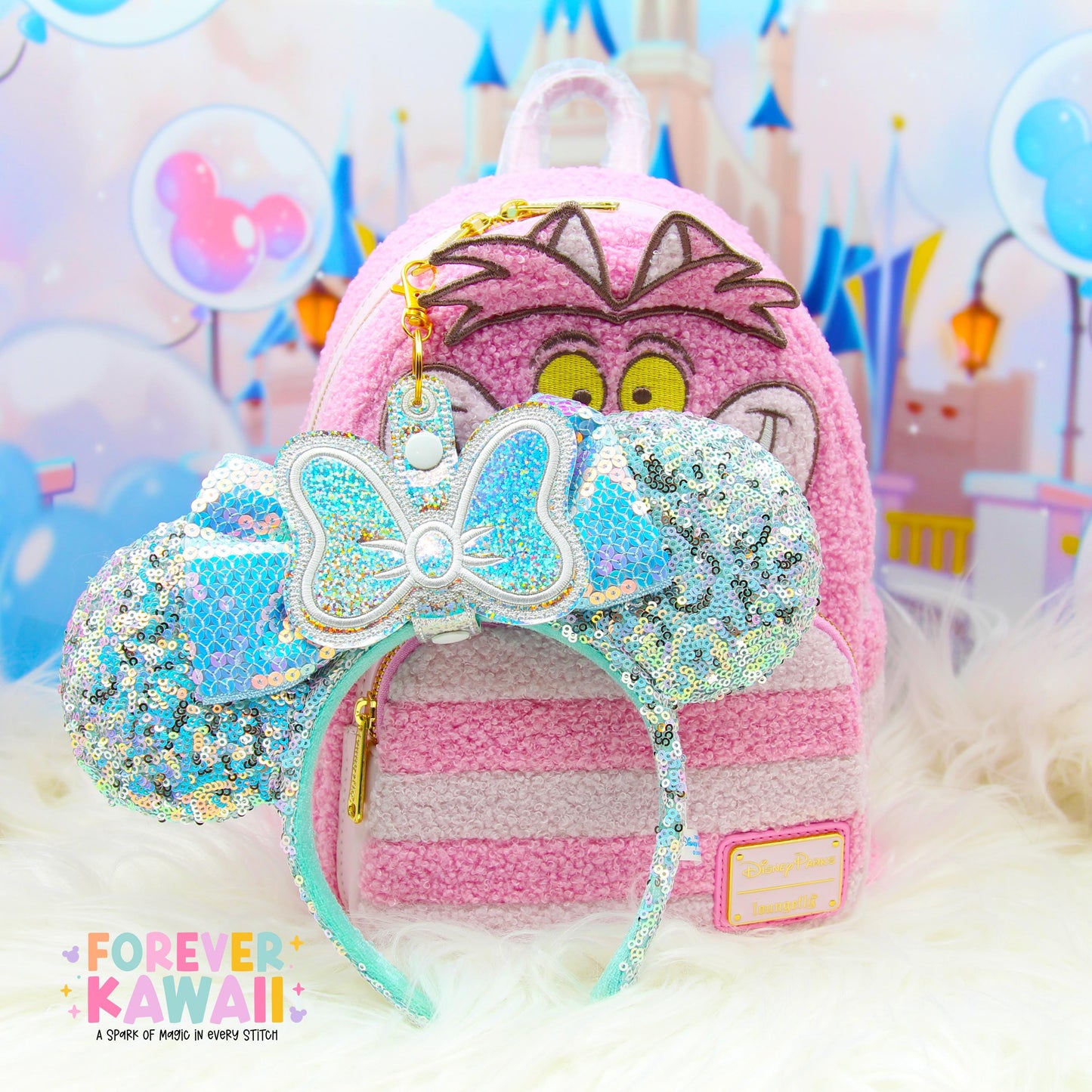 Silver Confetti Holographic Bow Ear Holder | Glitter Faux Leather Disney Ear and Hat Holder | For Sunglasses, Popcorn Bucket, Resort Mug
