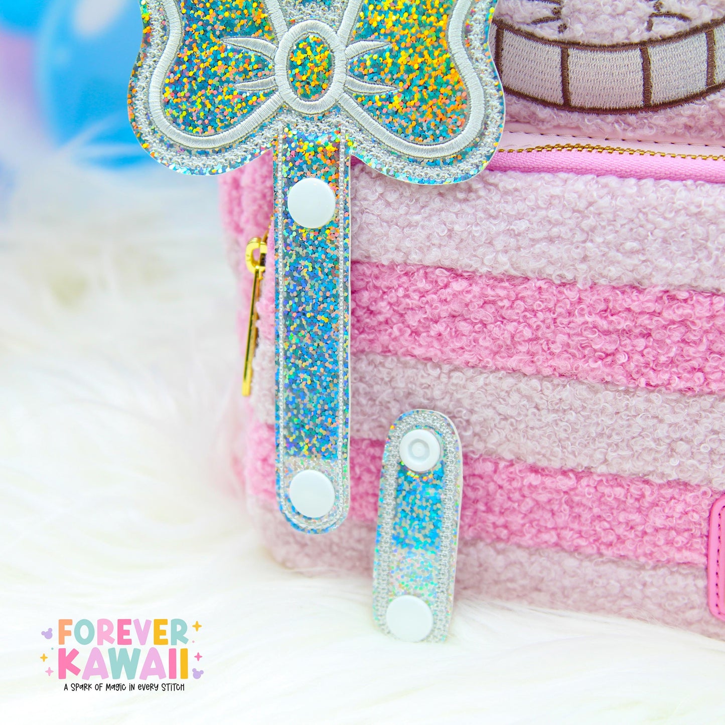 Silver Confetti Holographic Bow Ear Holder | Glitter Faux Leather Disney Ear and Hat Holder | For Sunglasses, Popcorn Bucket, Resort Mug