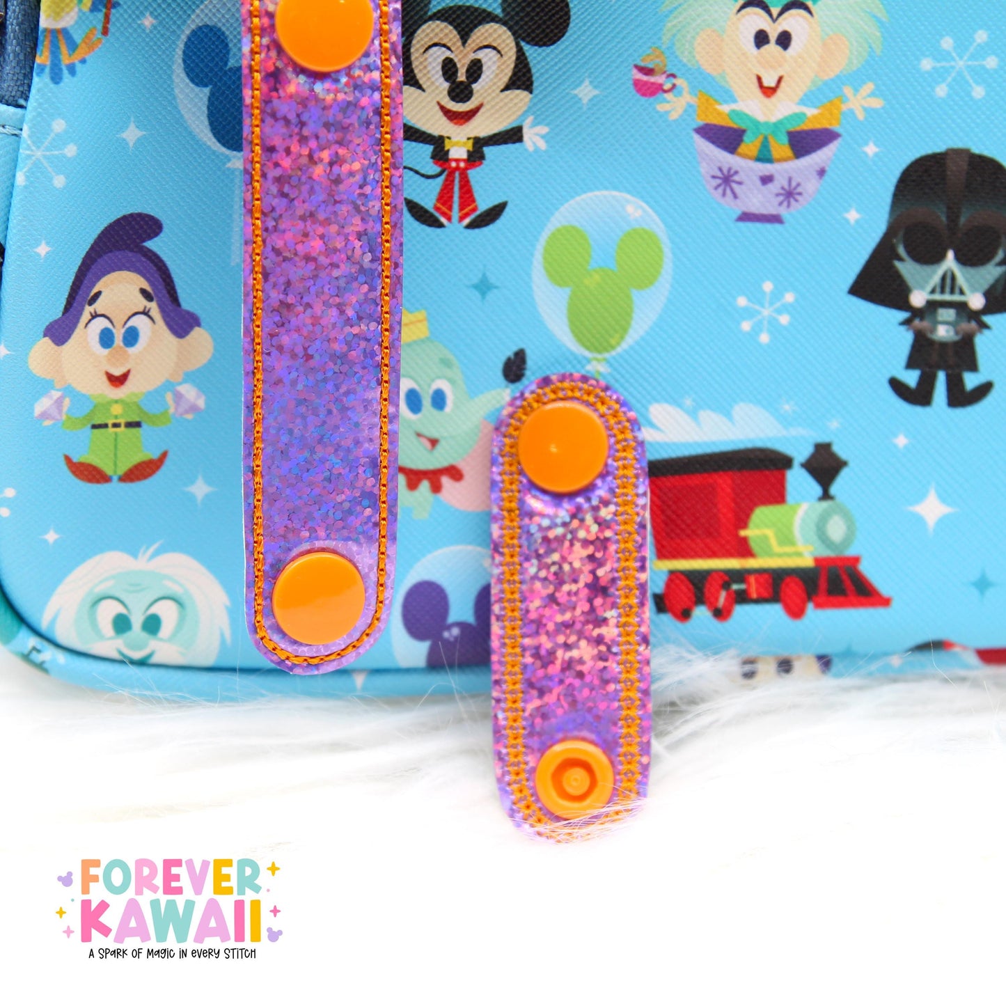 Figment Inspired Bow Ear Holder | Purple Glitter Faux Leather Disney Ear and Hat Holder | EPCOT Park Bag Charm, Popcorn Bucket, Resort Mug