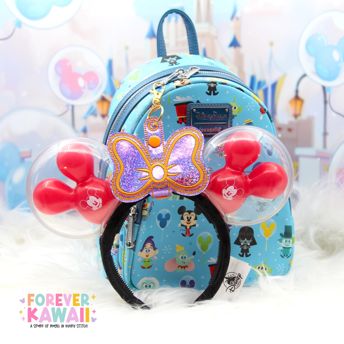 Figment Inspired Bow Ear Holder | Purple Glitter Faux Leather Disney Ear and Hat Holder | EPCOT Park Bag Charm, Popcorn Bucket, Resort Mug