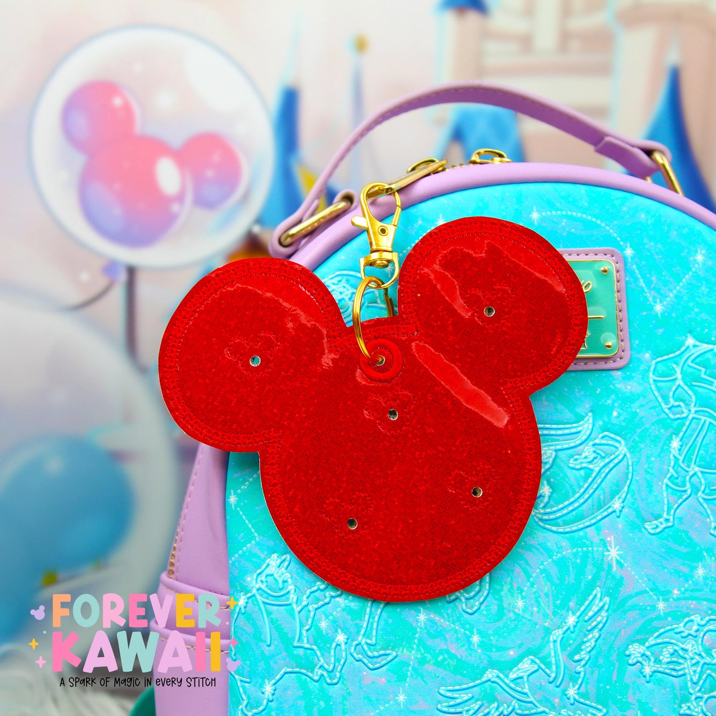 Red Holographic Disney Pin Trading Keychain | Choose 3 Pin Holder or 5 Pin Holder | Park Trading Bag Charm & Display Accessory