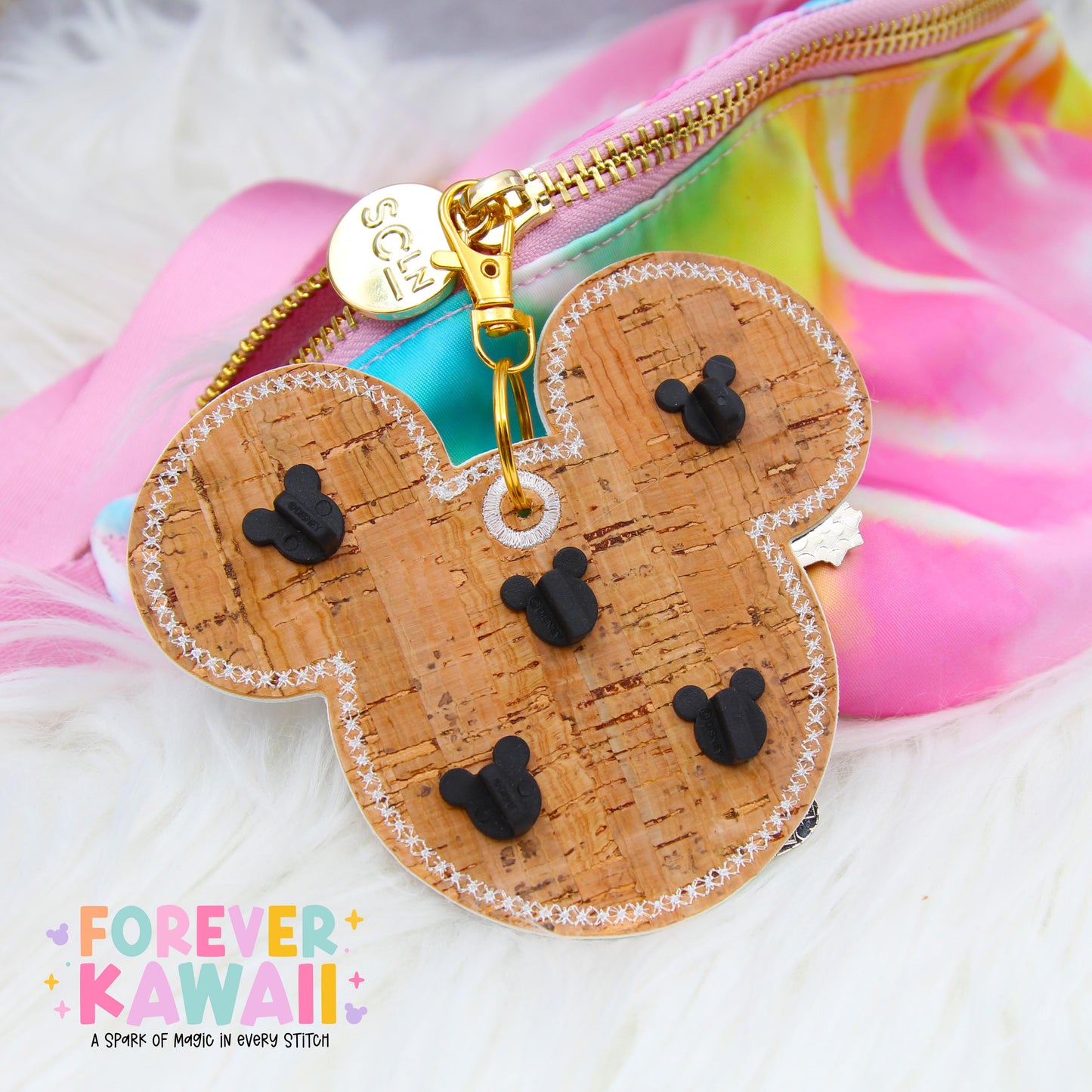 Pastel Rainbow Glitter Disney Pin Trading Keychain | No-Shed Glitter 3 Pin or 5 Pin Holder | Kawaii Bag Charm & Pin Display