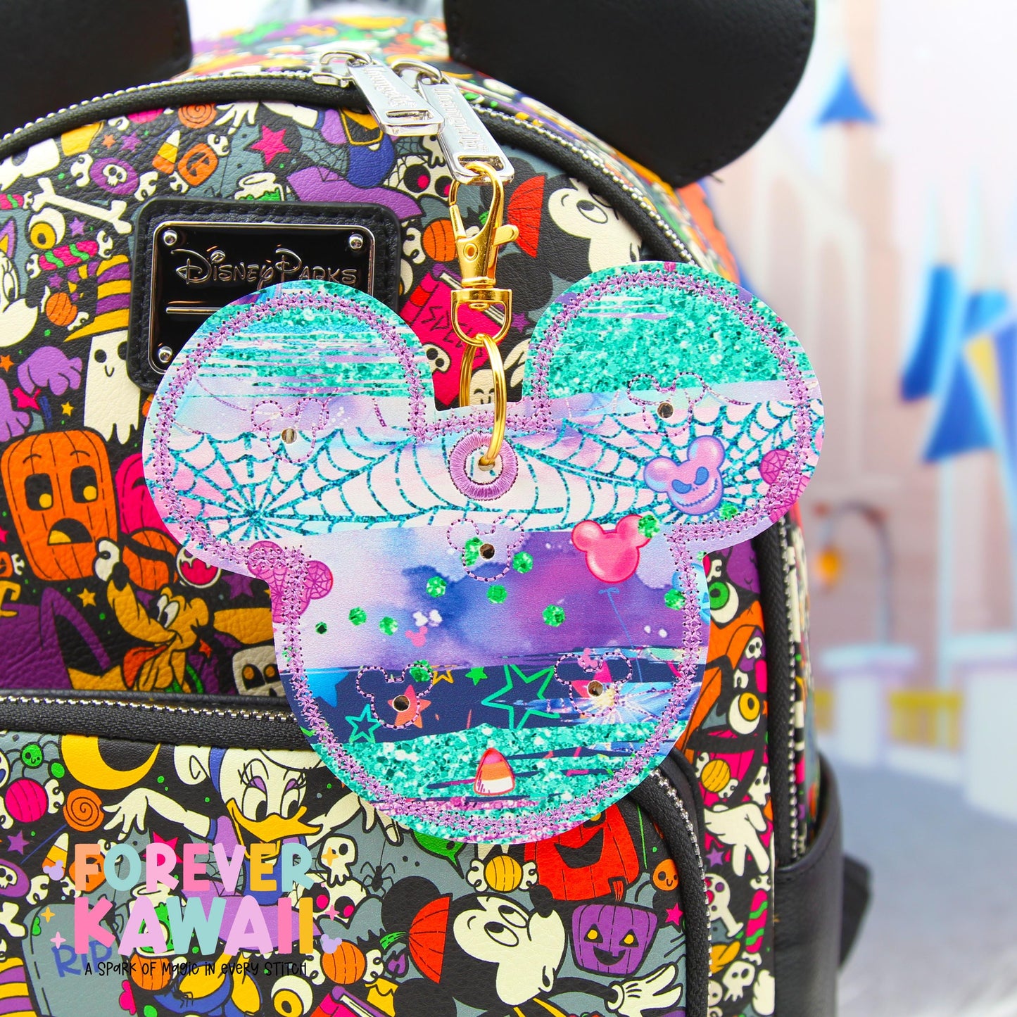 Pastel Spooky Pin Trading Keychain | Patterned 5 Pin Holder | Disney Pin Trading Bag Charm | Pattern Placement Will Vary
