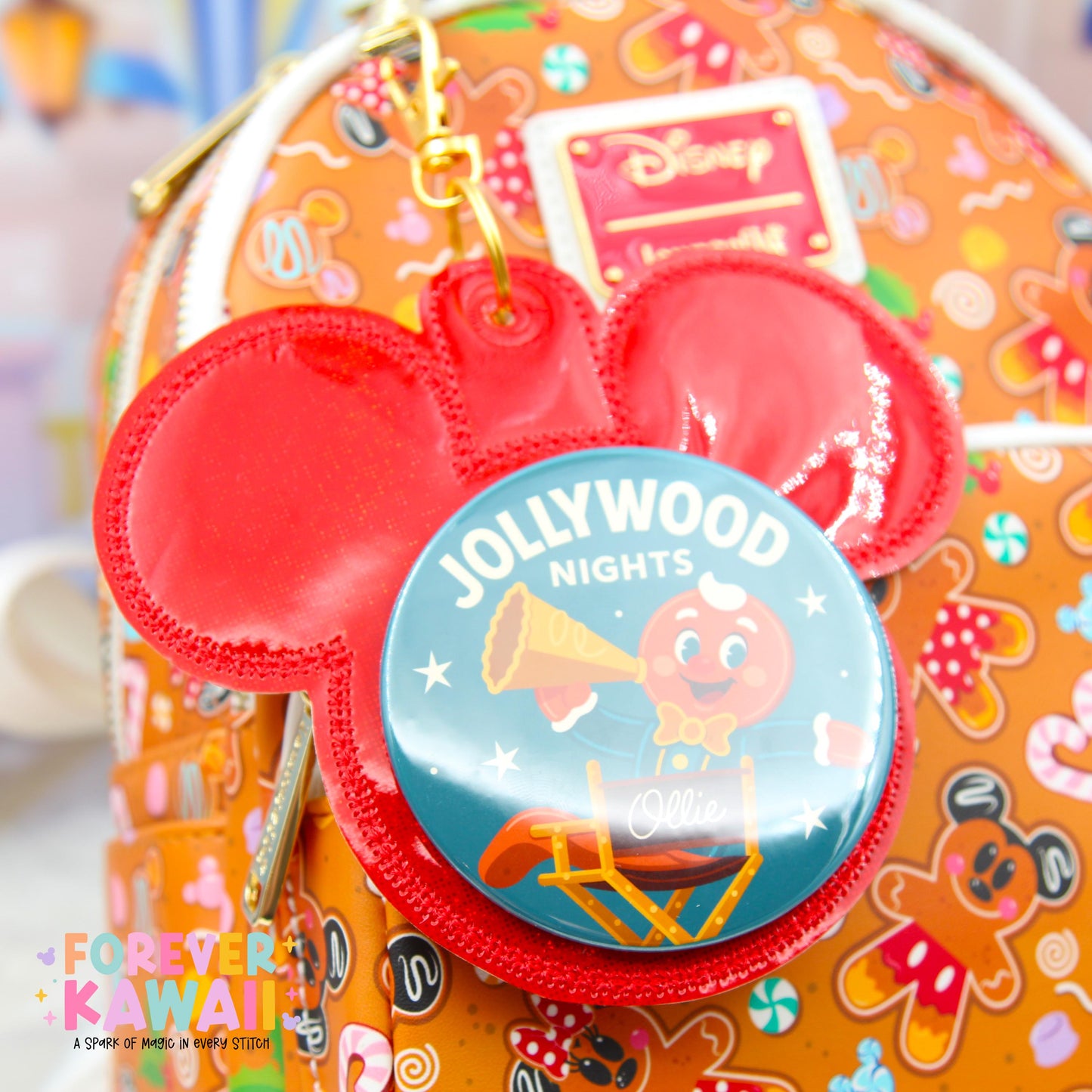 Christmas Mouse Button Holder Keychain | Holiday Park Bag Accessory | Fits 3” Celebration Buttons | Green Glitter or Red Vinyl