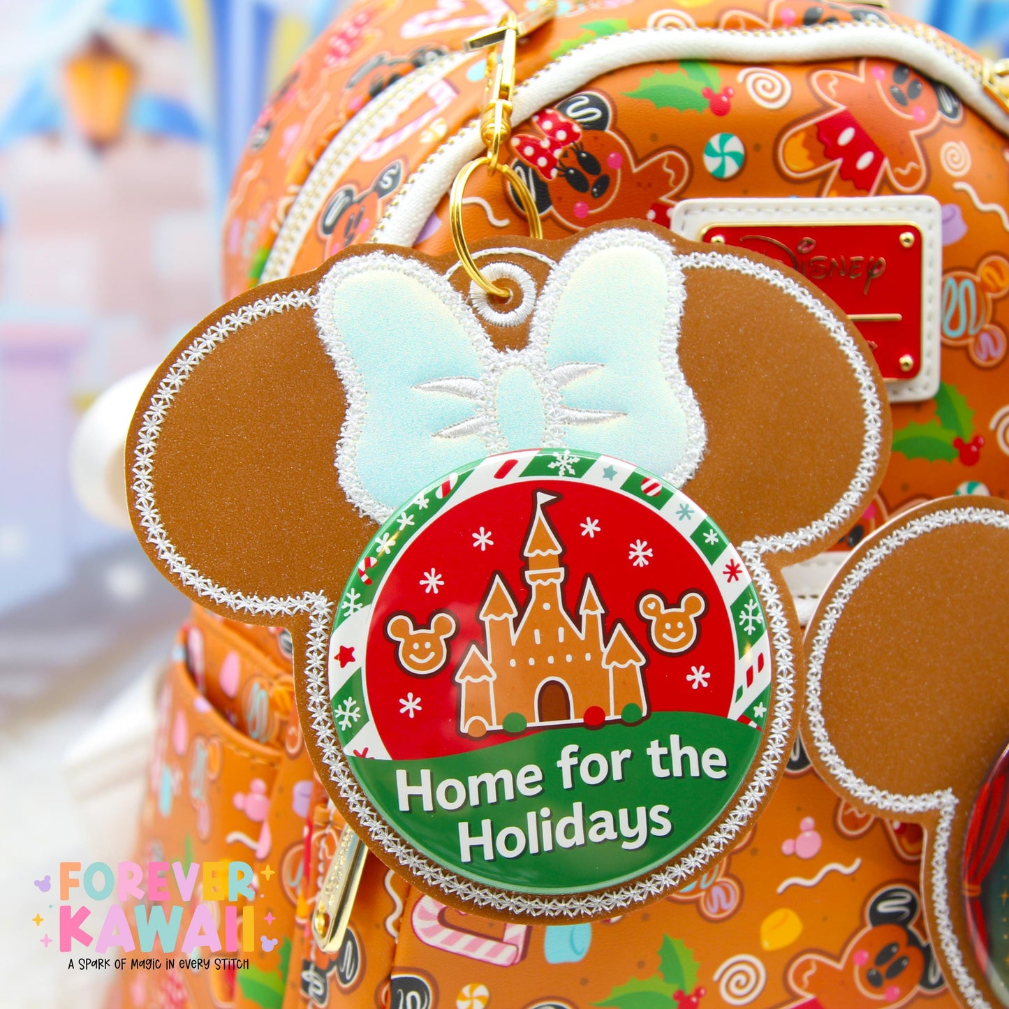 Gingerbread Button Holder Keychain | Christmas Park Bag Accessory | Fits 3” Celebration Buttons | Holiday Cookie Design